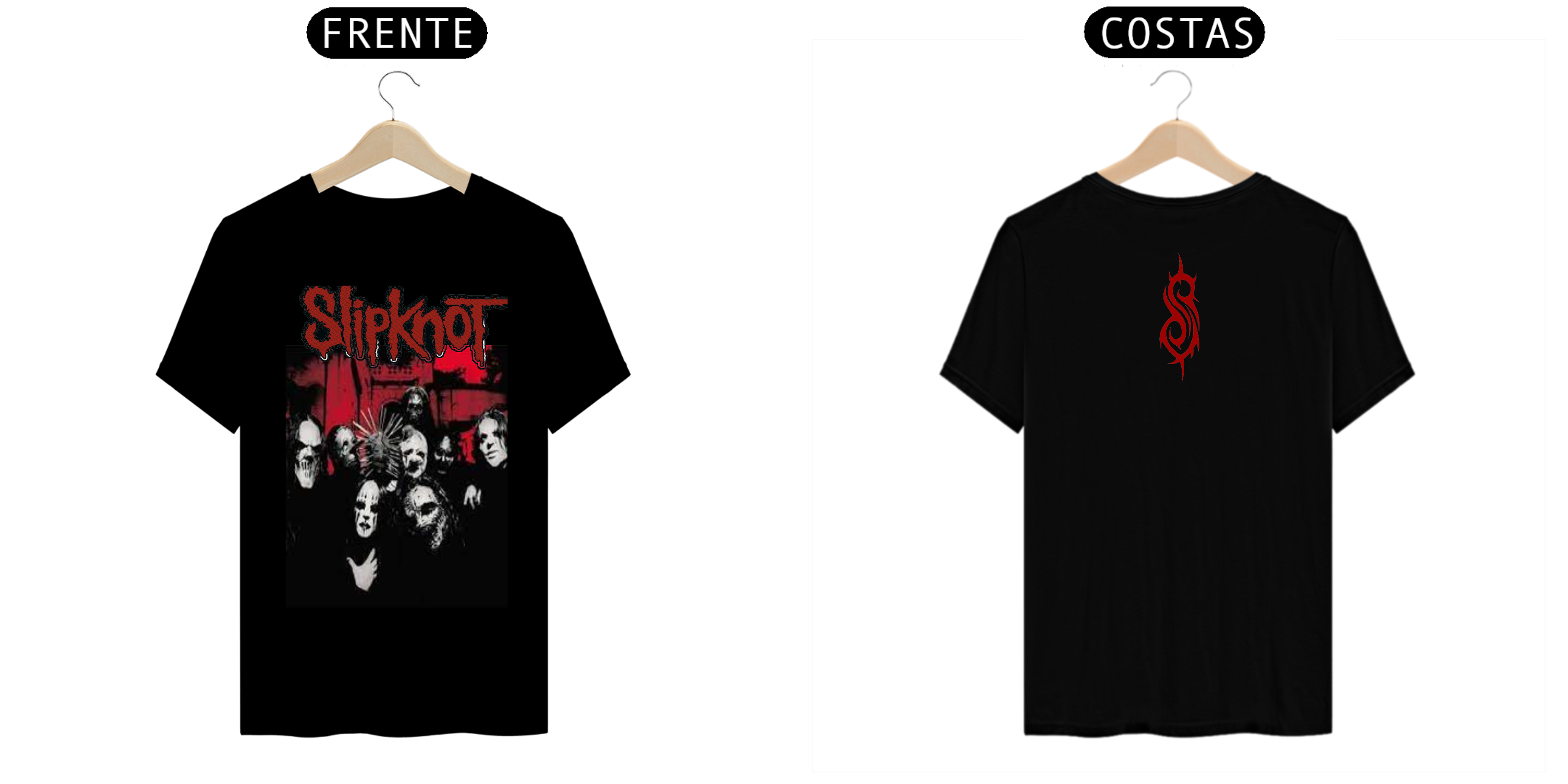 camiseta preta e branca slipknot