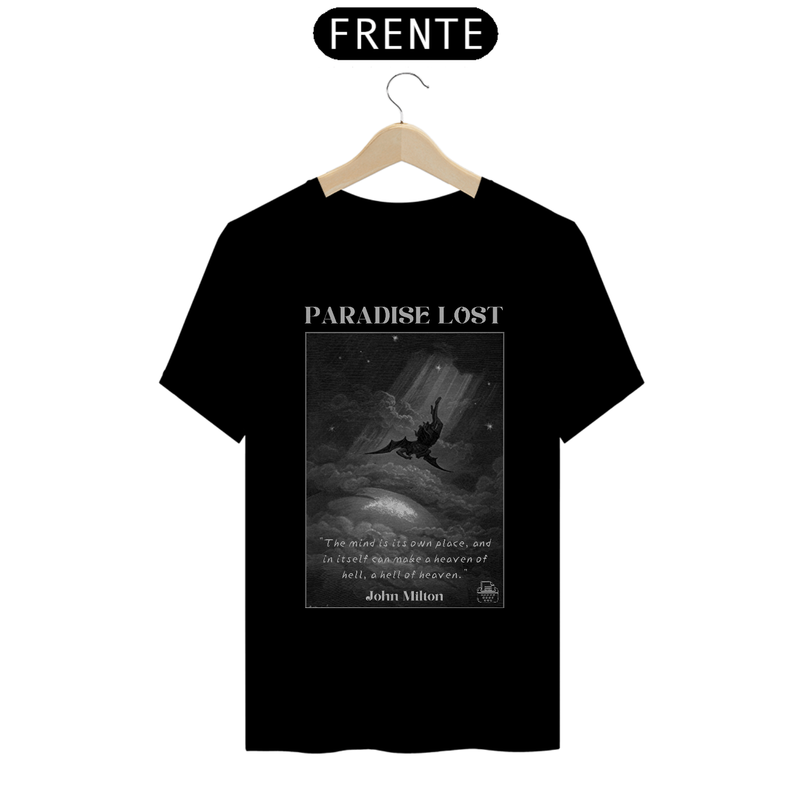 Paradise Lost, John Milton TShirt Quality (Preto)