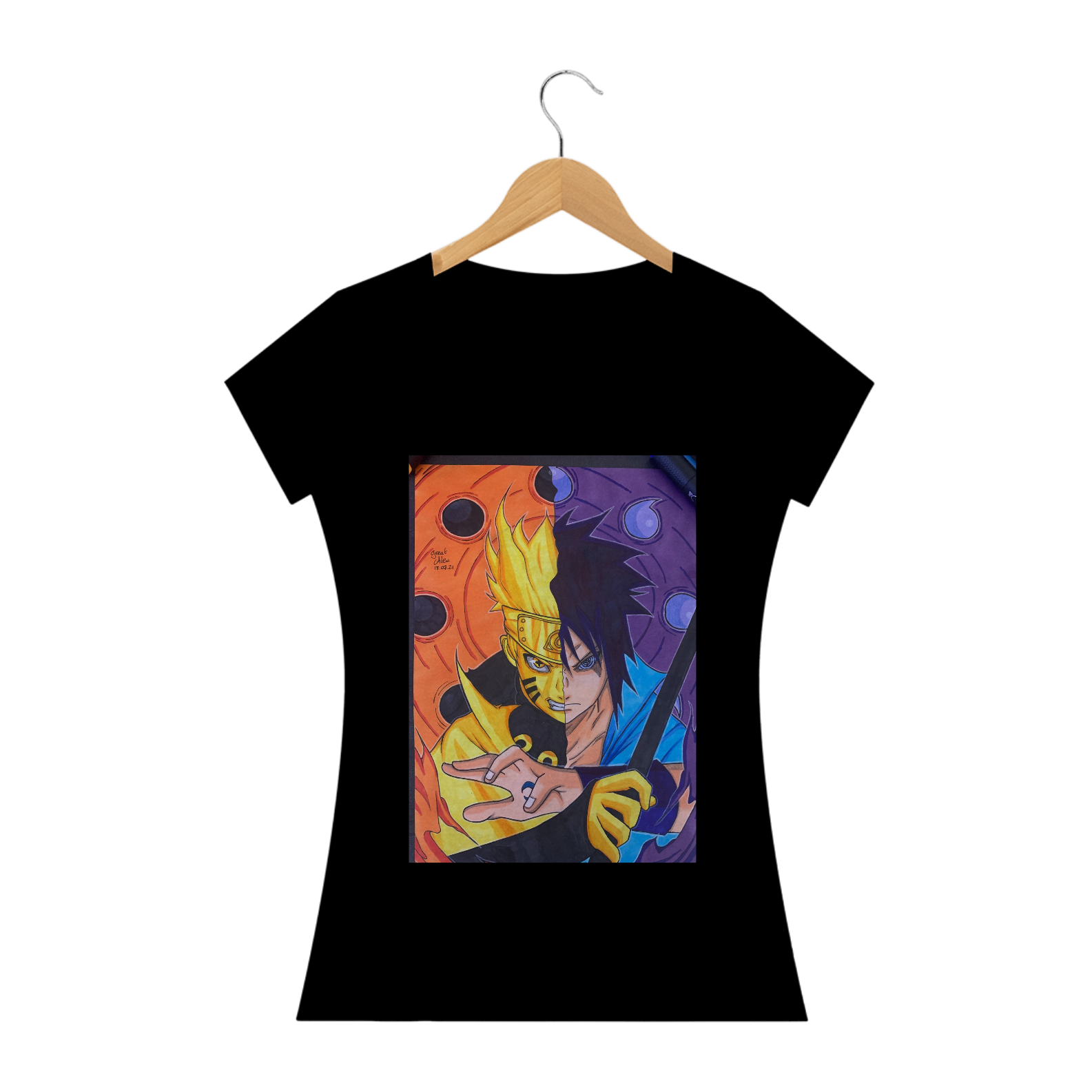 camiseta feminina naruto e sasuke