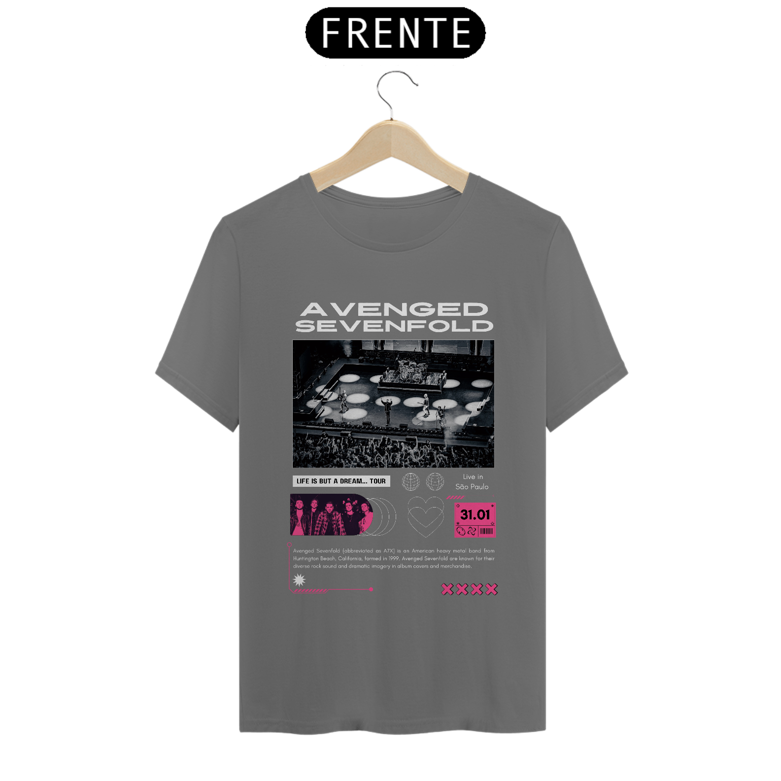 Camiseta Estonada Avenged Sevenfold Live in São Paulo 31.01
