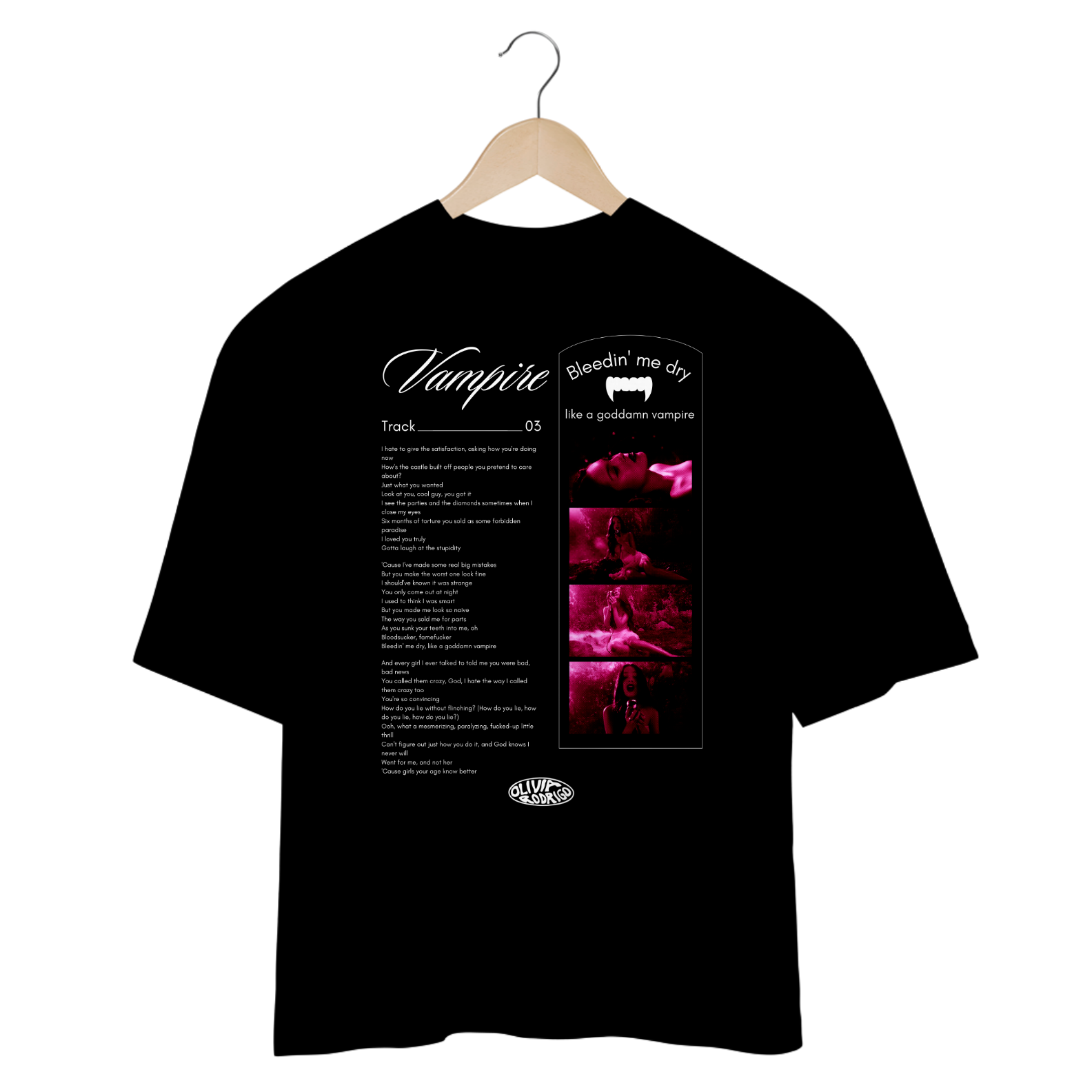 Camiseta Oversized Olivia Rodrigo Vampire (Preta)