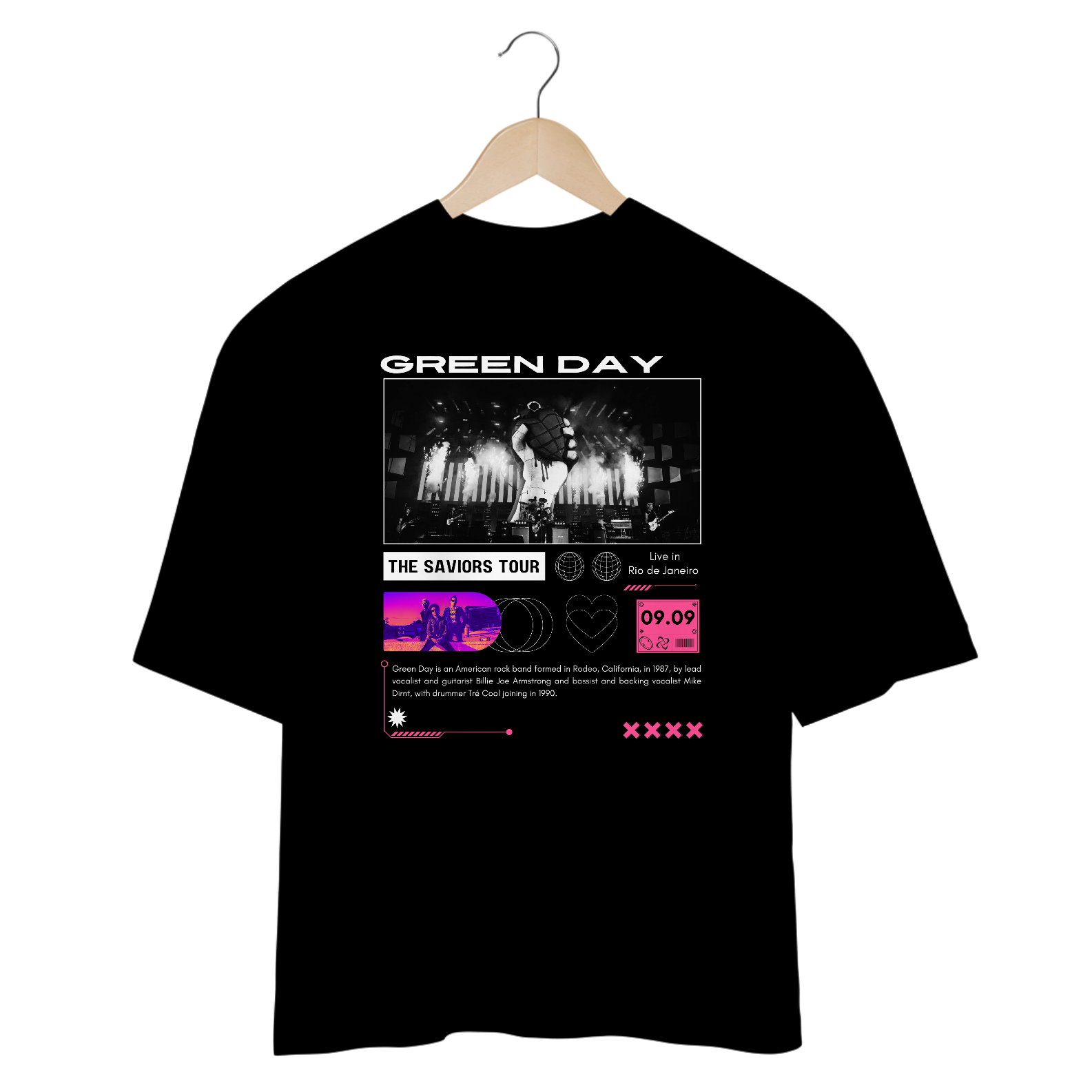 Camiseta Oversized Green Day Live in Rio de Janeiro 09.09