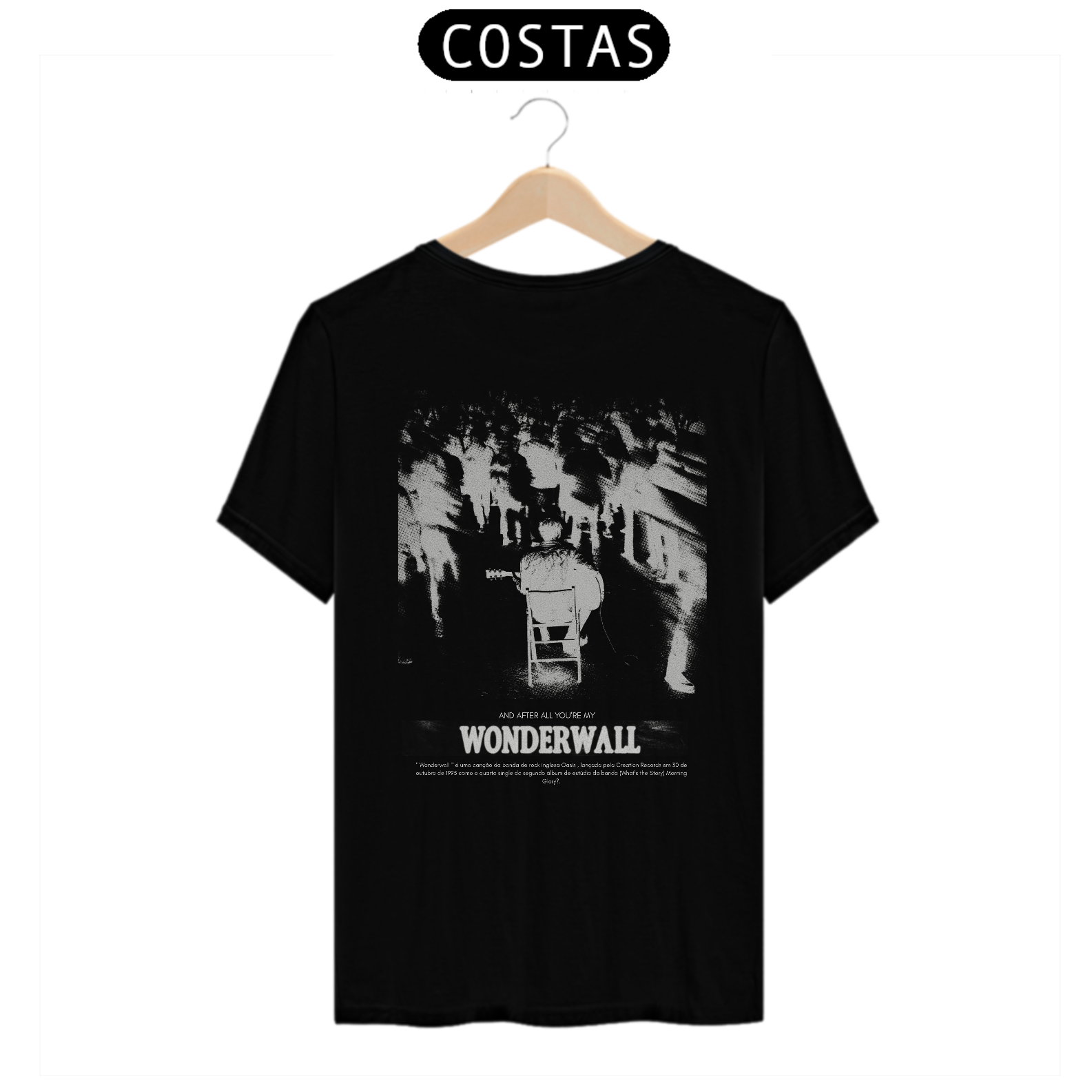 Camiseta Oasis Wonderwall (Preta, Estampa nas Costas)