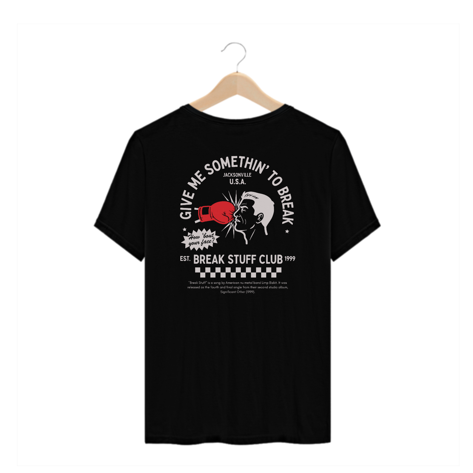 Camiseta Plus Size Limp Bizkit Break Stuff (Preta, Estampa nas Costas)