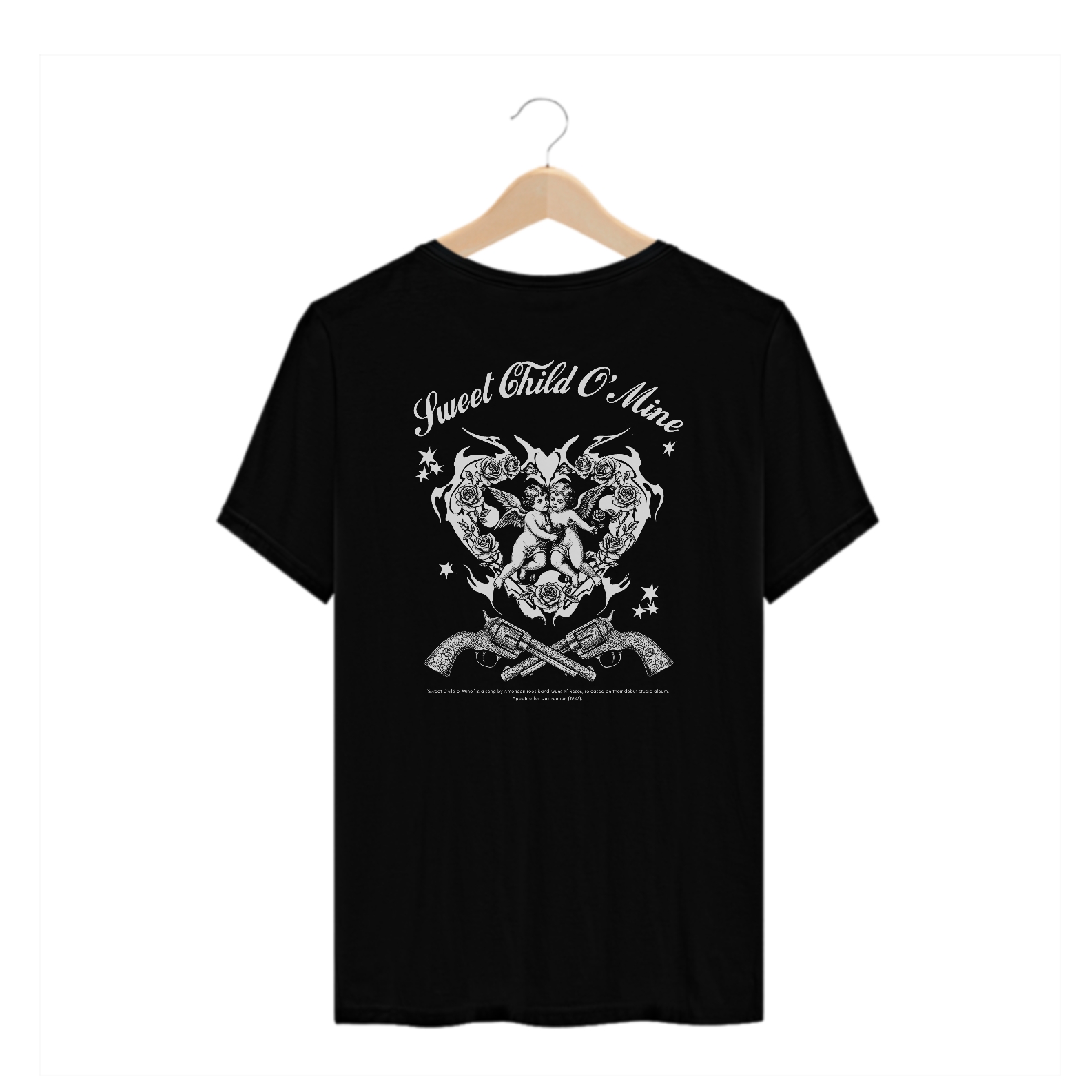 Camiseta Plus Size Guns N' Roses Sweet Child O' Mine V2 (Preta, Estampa nas Costas)
