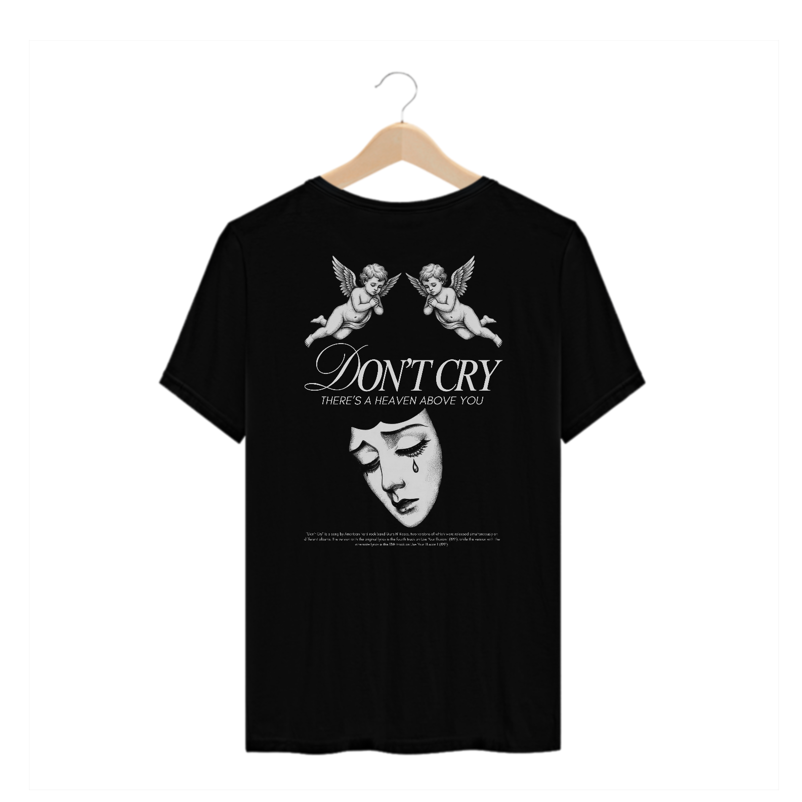 Camiseta plus Size Guns N' Roses Don't Cry (Preta, Estampa nas Costas)