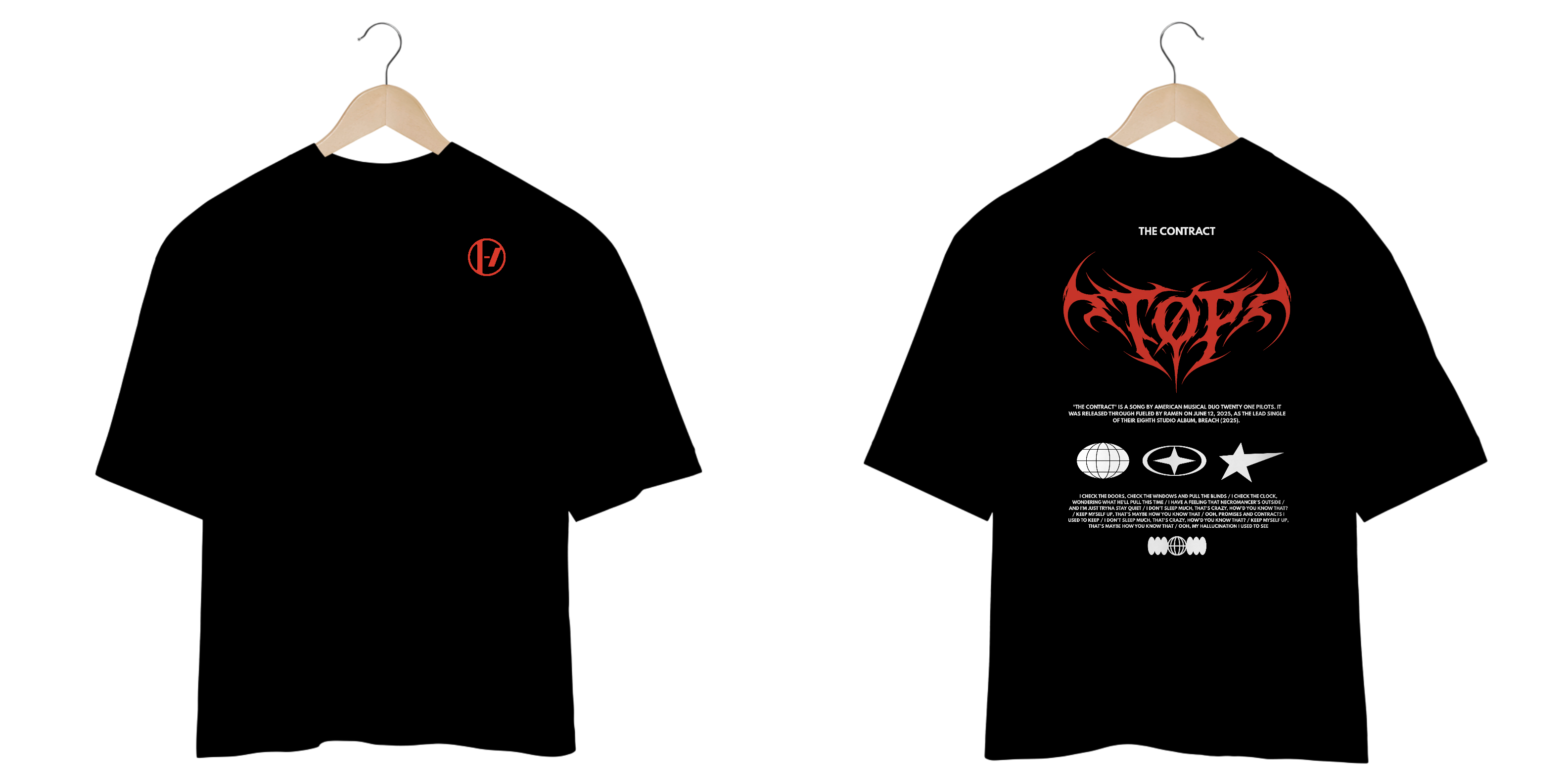 Camiseta Oversized Twenty One Pilots The Contract (Estampa Frente & Costas)