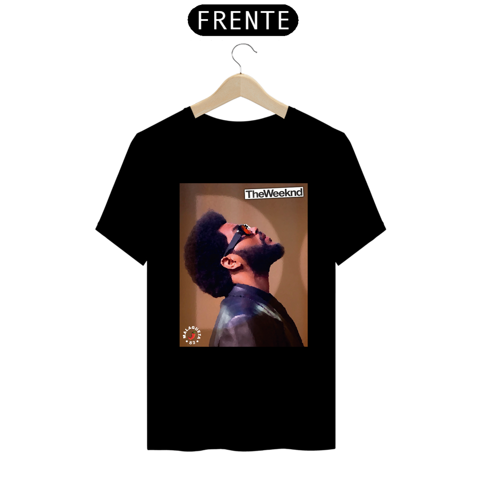 Camiseta Prime The Weeknd Caricatura branca e preta 