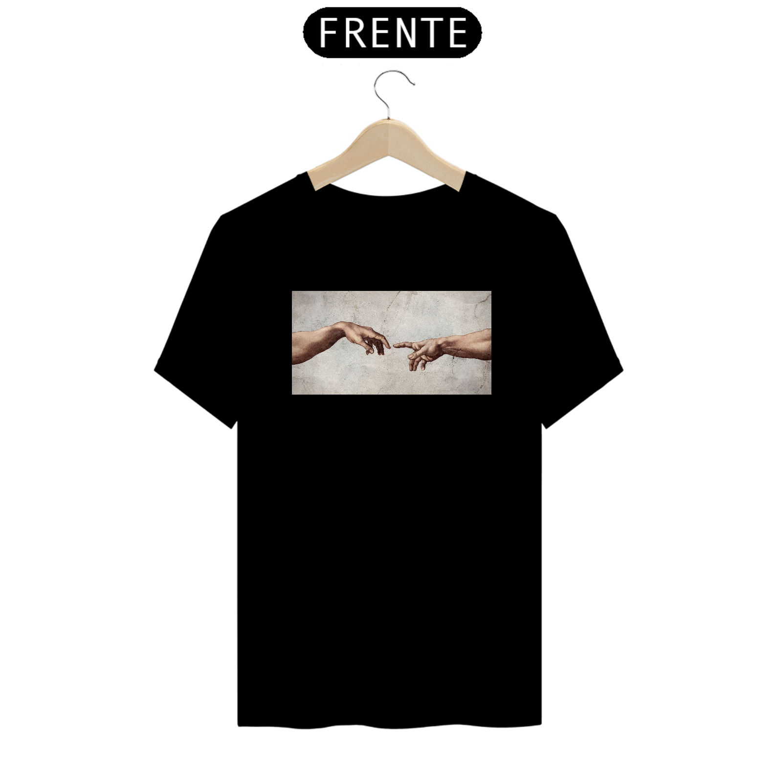 camiseta preta com arte estampada