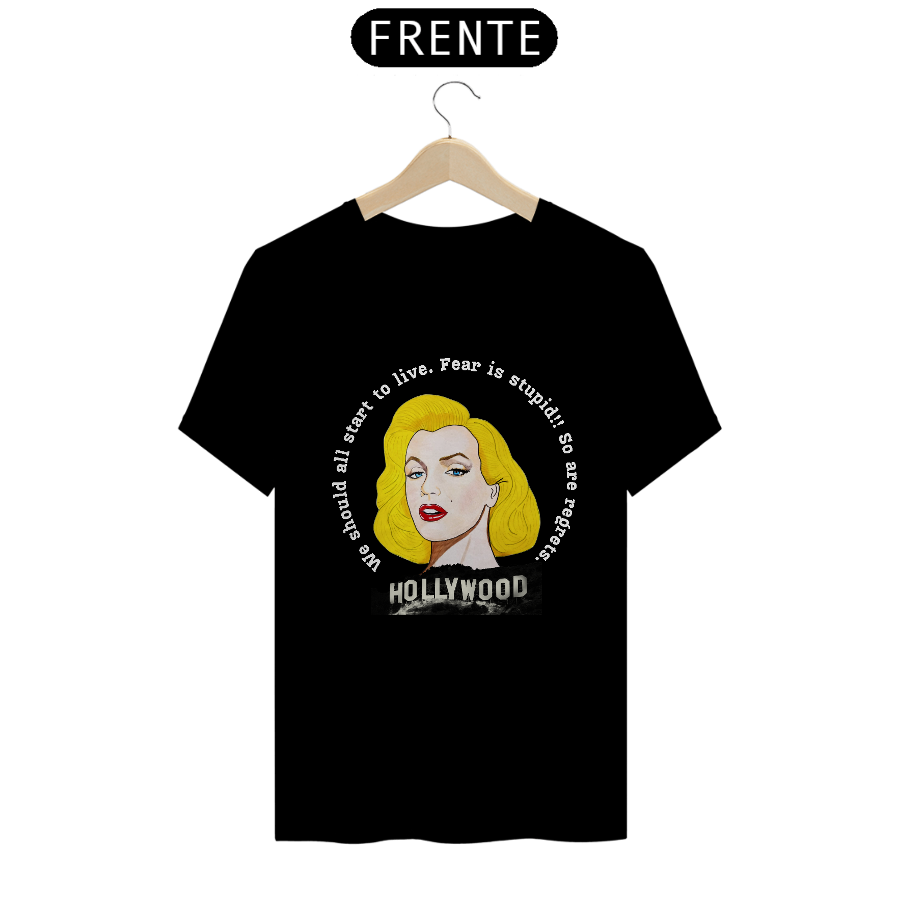 Camiseta Exclusiva - Marilyn Fear is Stupid - Preta e Azul EScuro