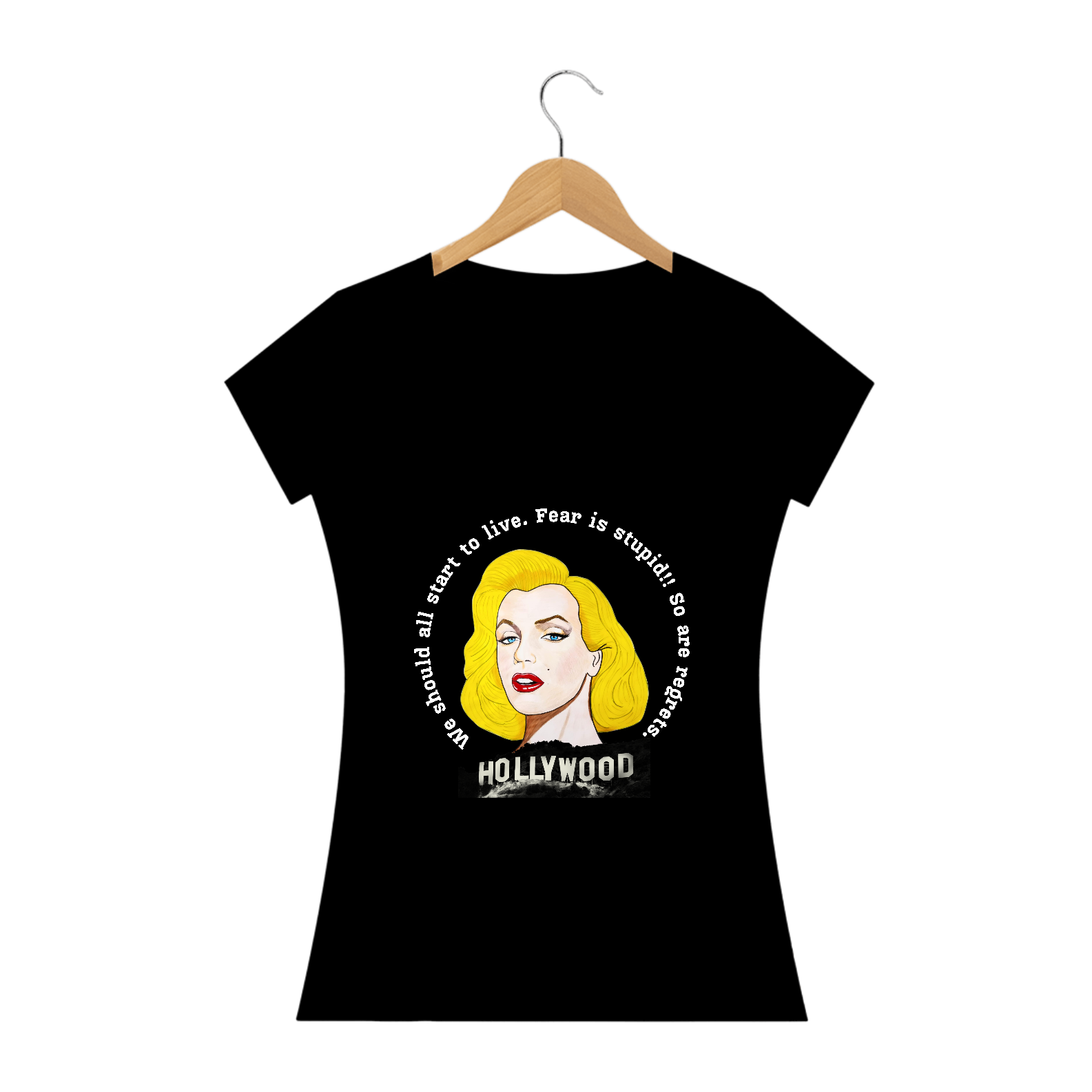 Camiseta Exclusiva - Marilyn Fear is Stupid - Preta e Azul Escuro