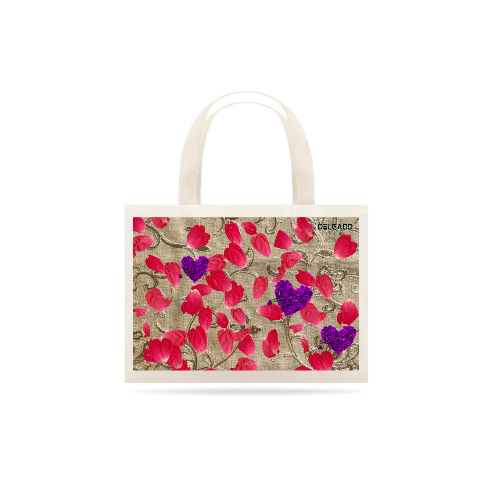 SACOLA GRANDE TECIDO BORDADO FLORAL