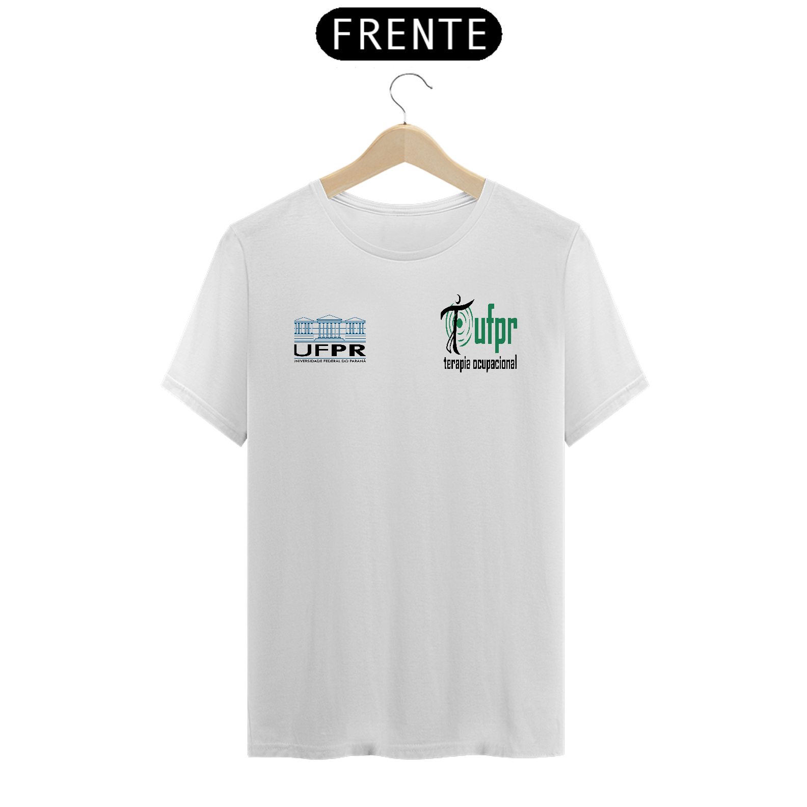 Camiseta [terapia ocupacional UFPR] {branco} - frente - logo do curso e UFPR