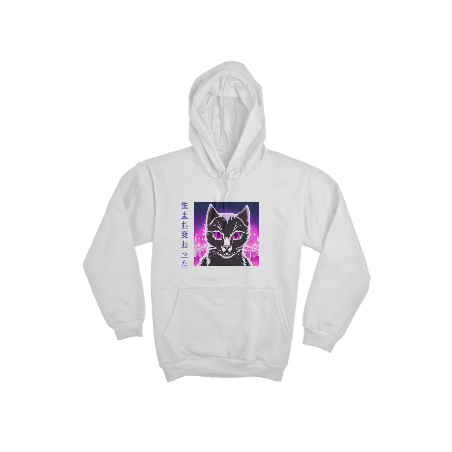 Nome do produto  Molecat: Moletom com Estampa de Gato Roxo e Escrita Japonesa, uma Combinação Encantadora!