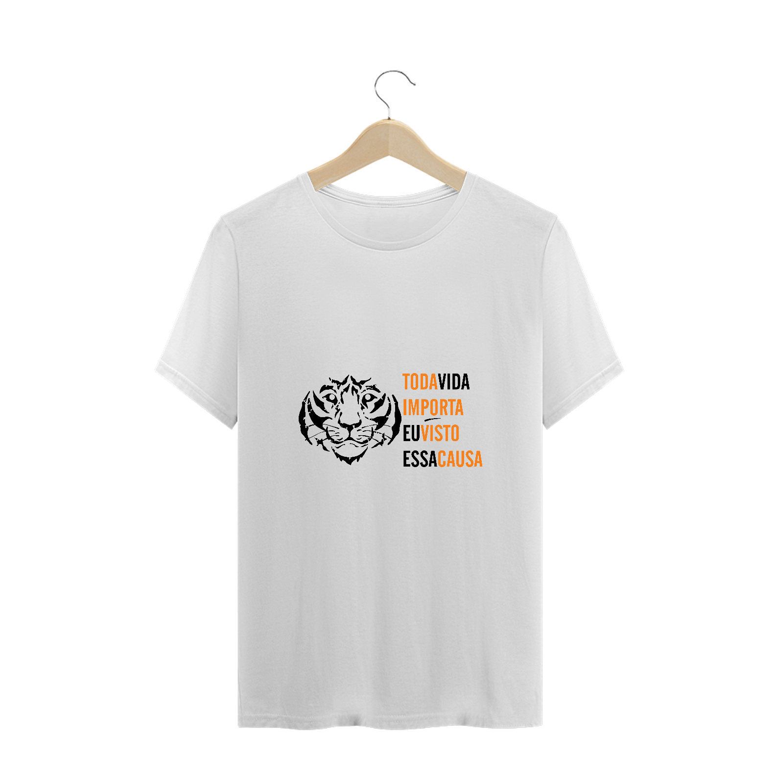 T - Shirt Plus Size - Tigre contorno - Toda vida importa (branca)