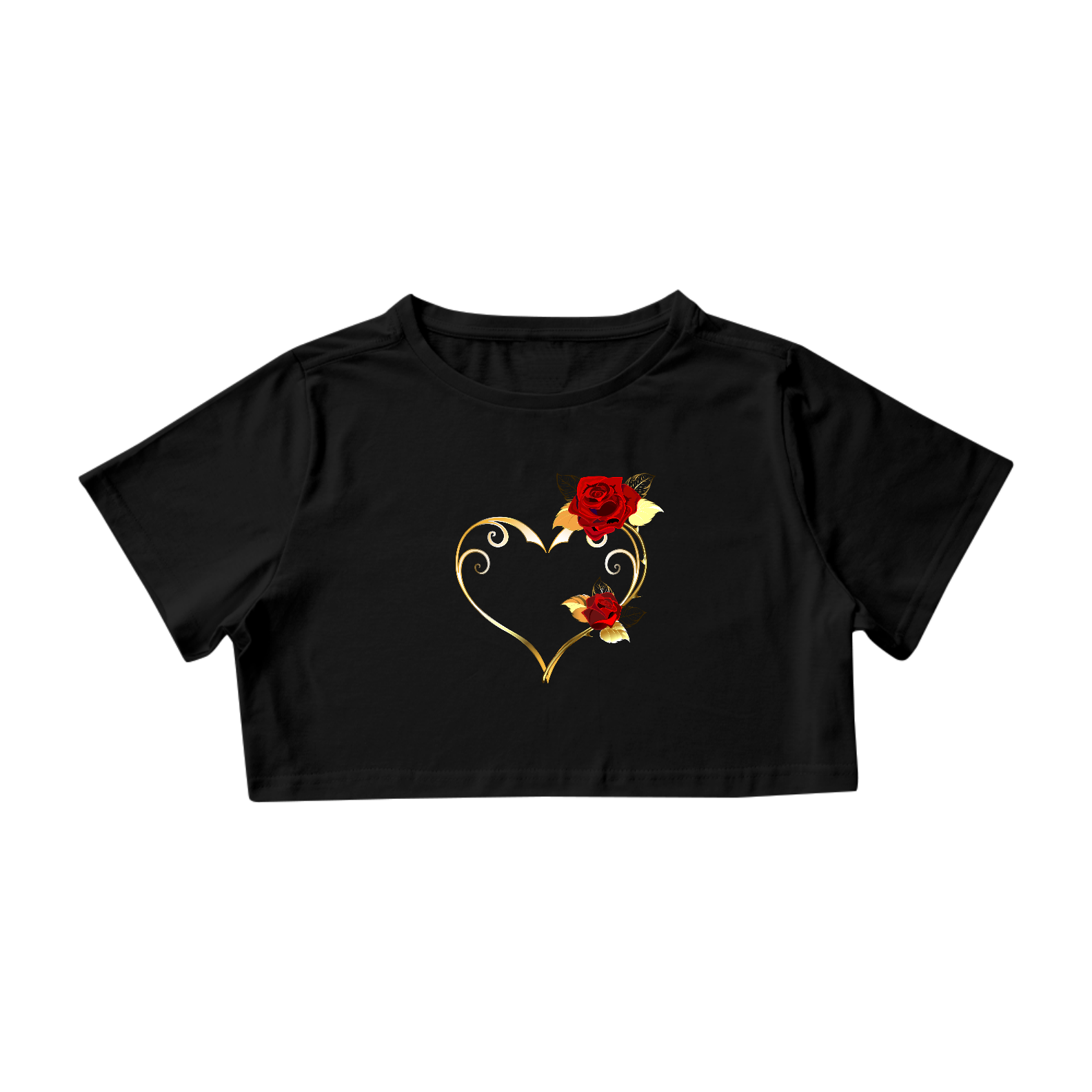 Camisa Cropped - Estamapa Coração/Flores