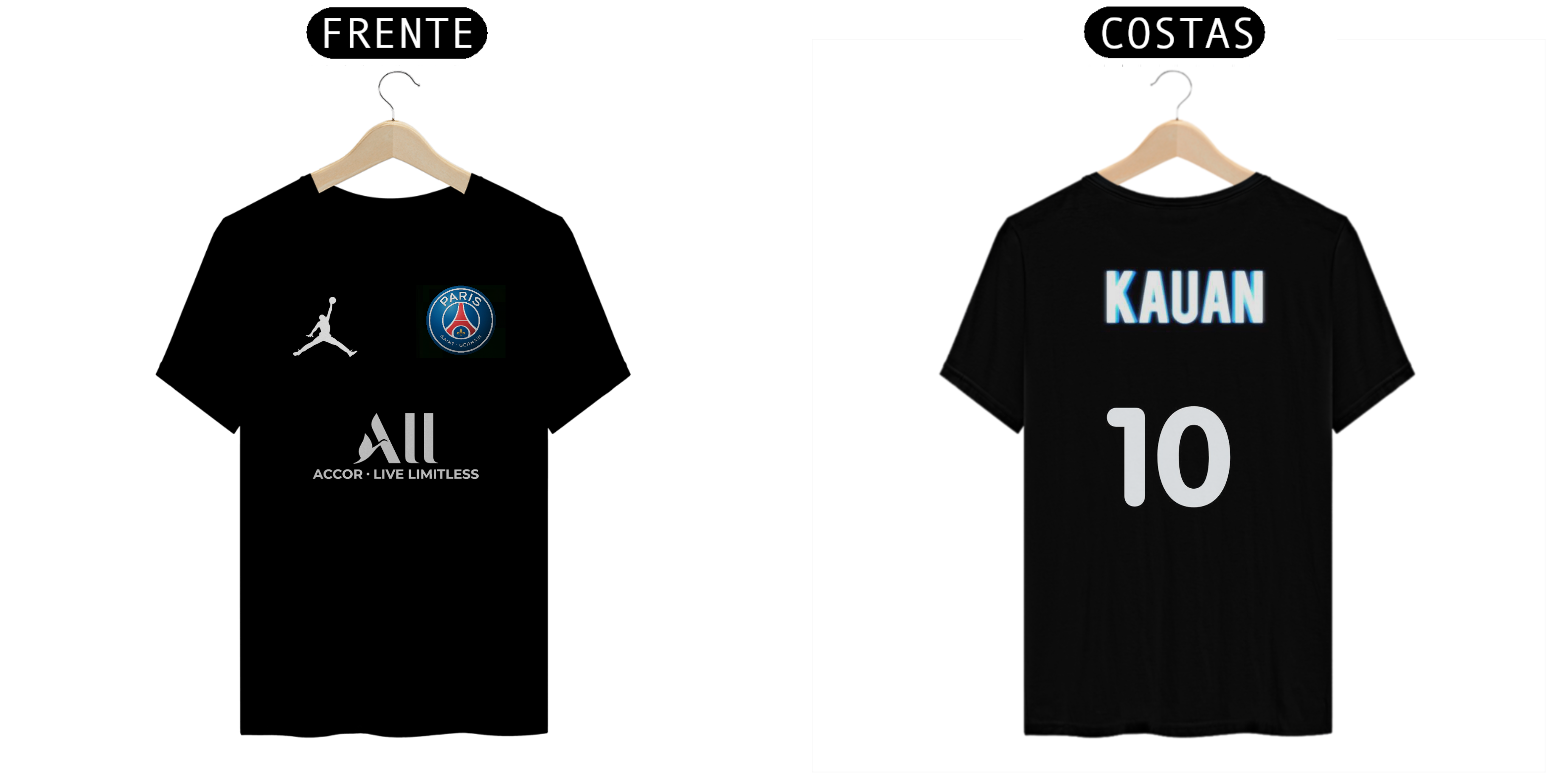Camiseta PSG Preta personalizada: Kauan 