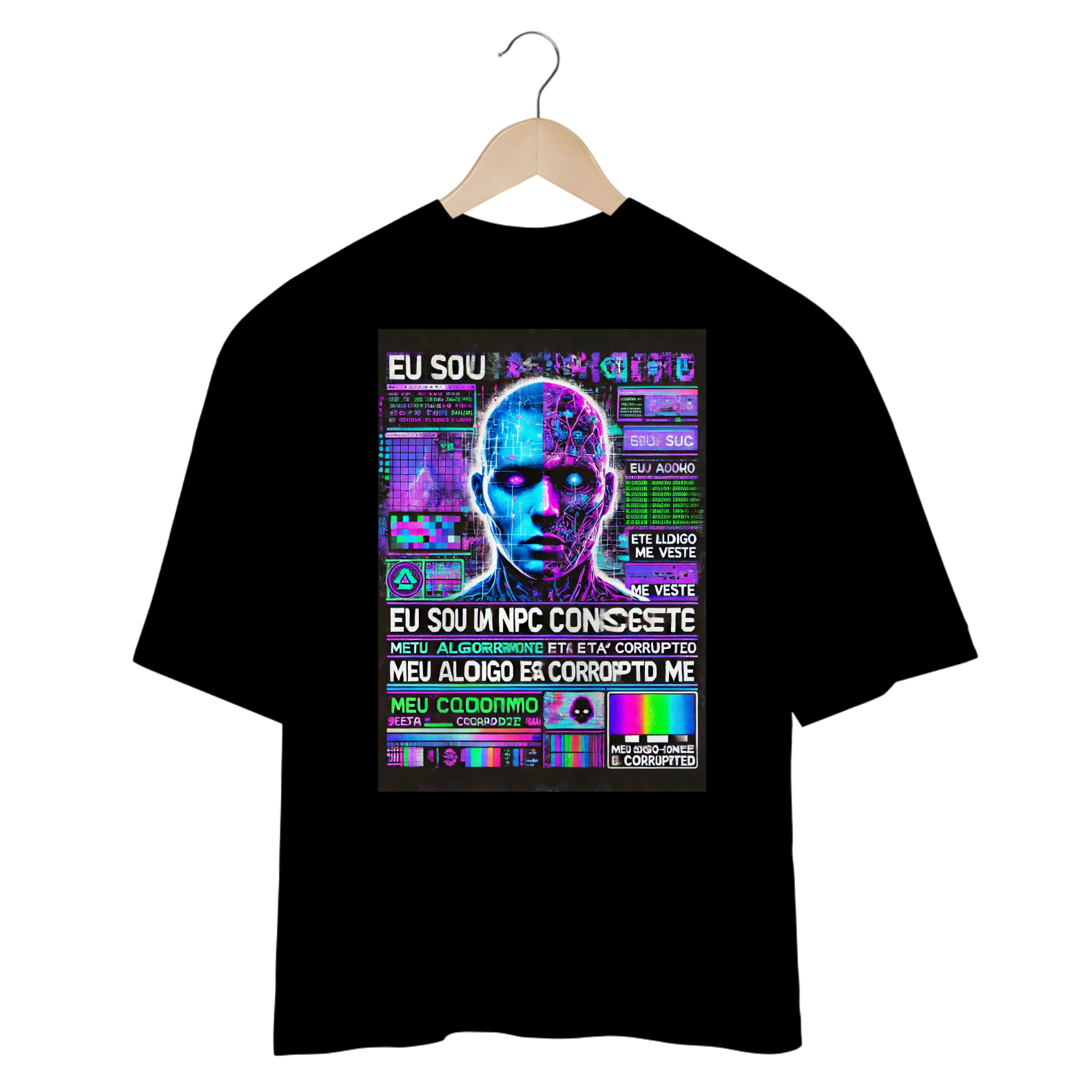 Camiseta Oversized 100% Algodão - Eu Sou um NPC Consiente