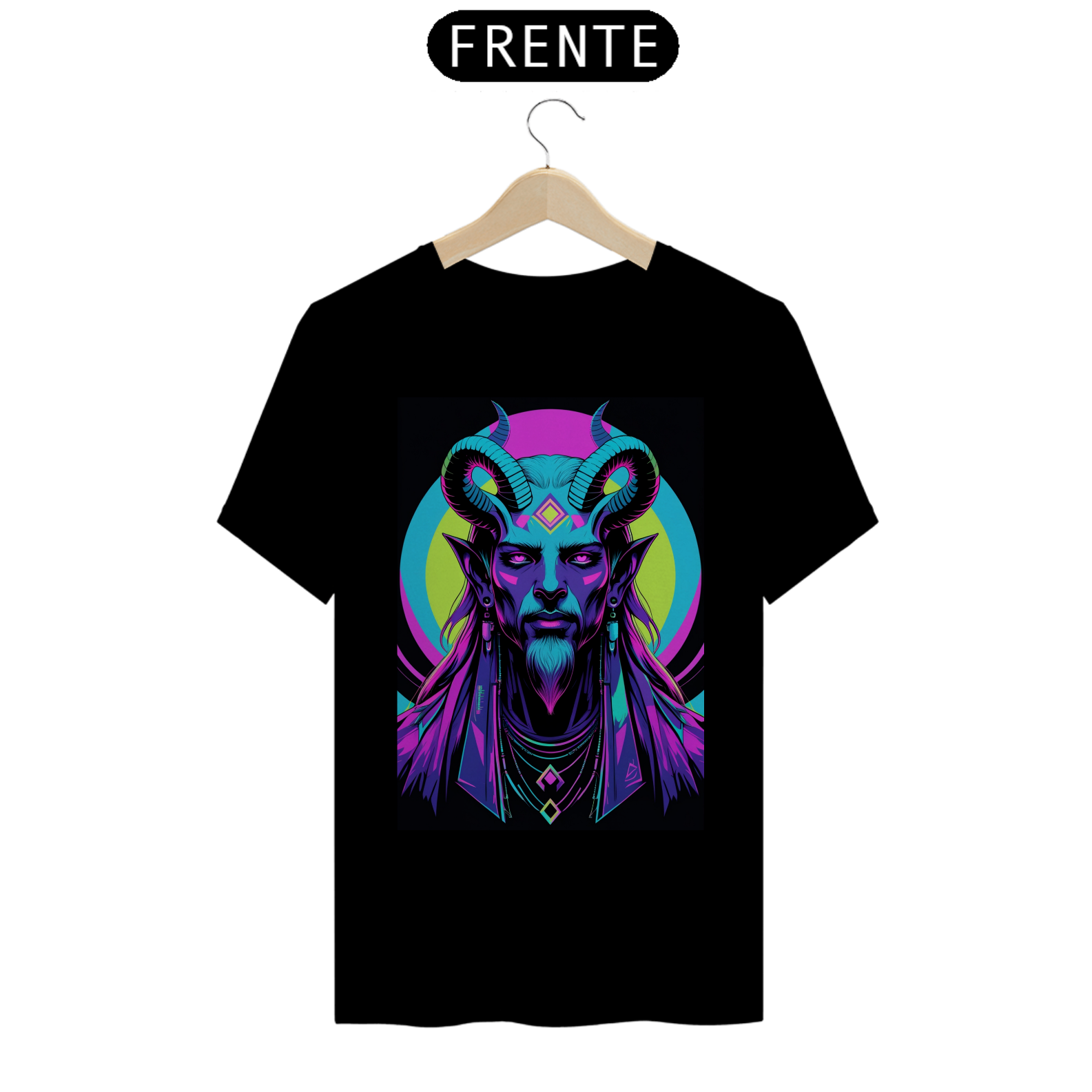 Camiseta PREMIUM 100% Algodão - Baphomet Neon Rebirth