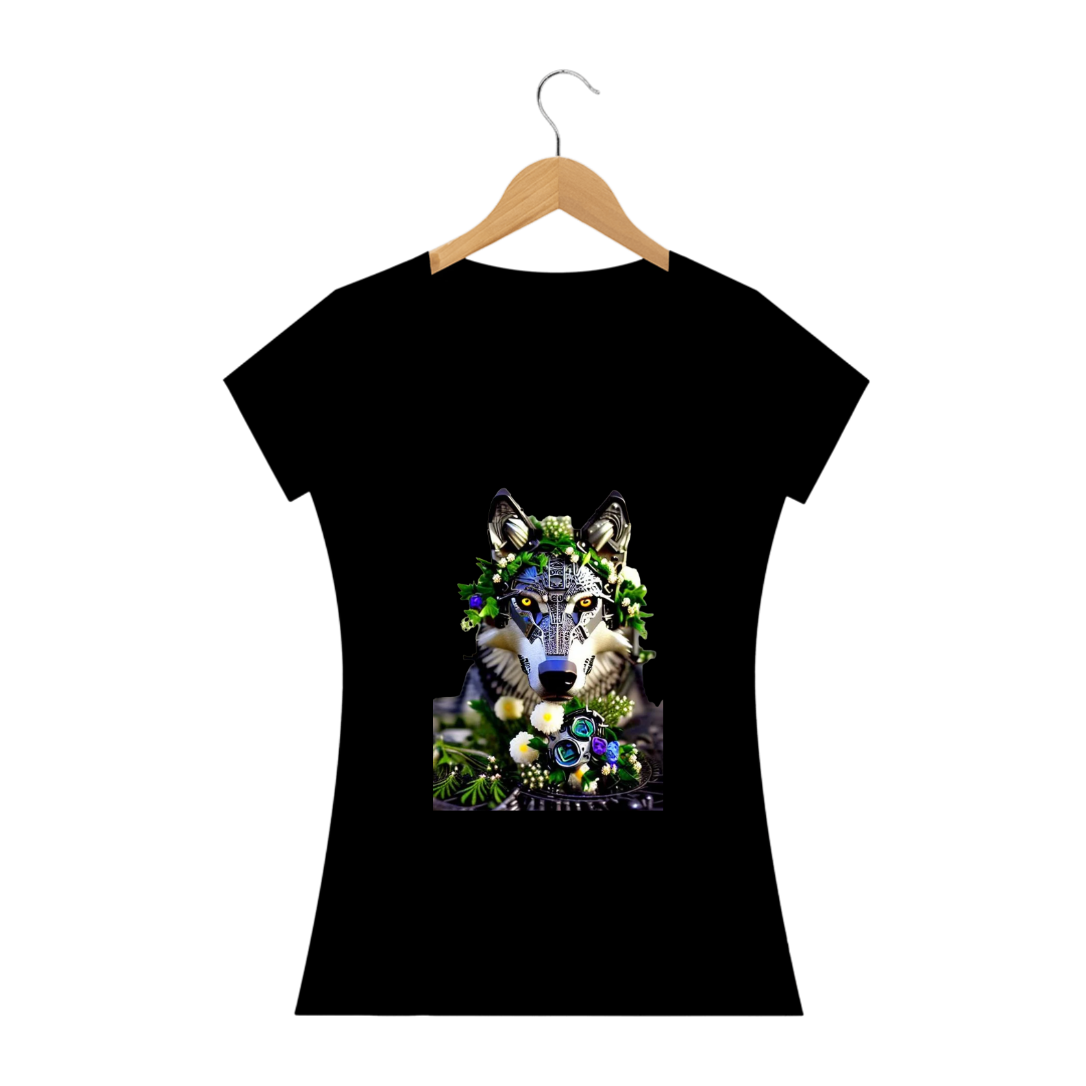 Camiseta feminina Floralis, o Lobo Futurista Vertício