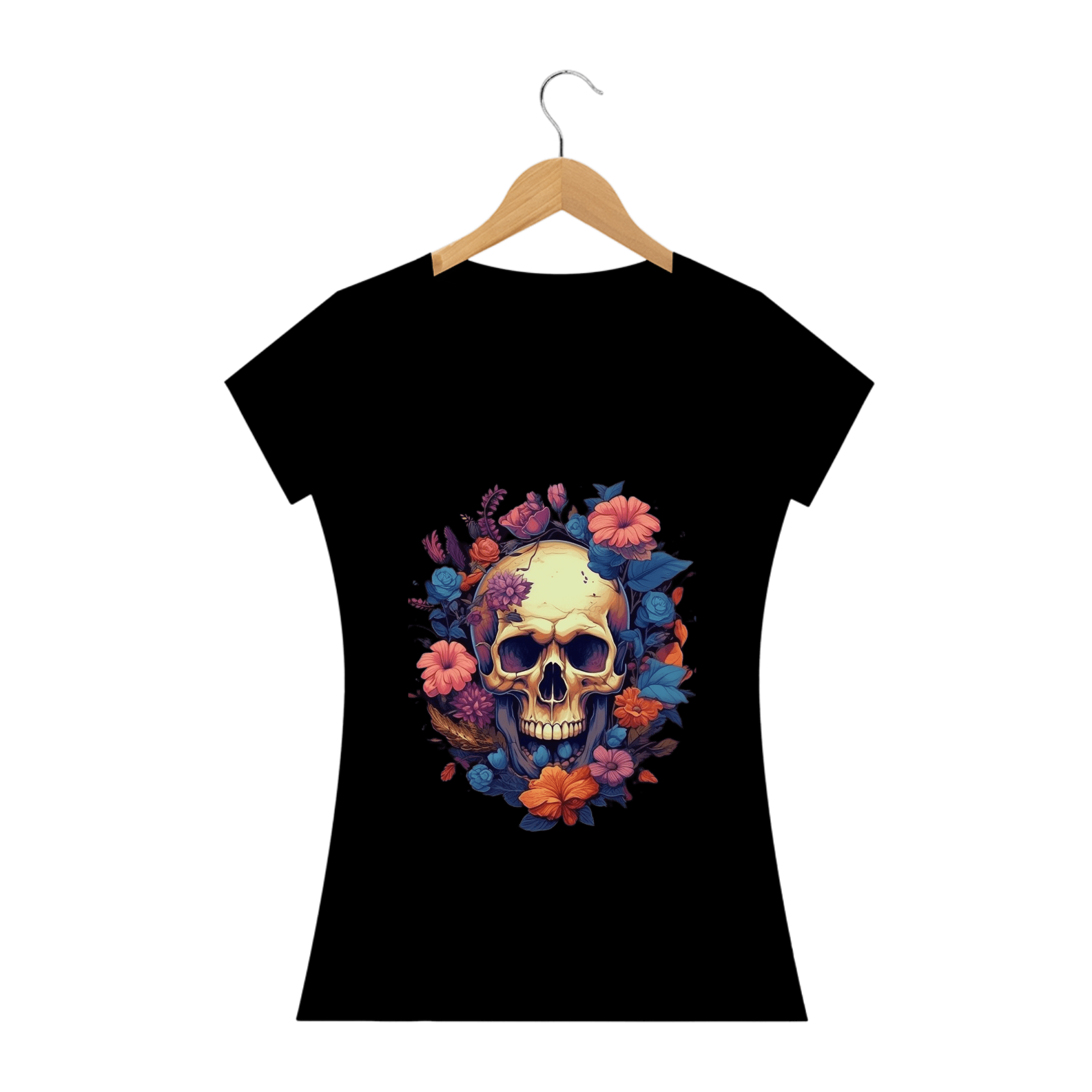 Camiseta Feminina Esqueleto Árvore Antiga e Flores Silvestres