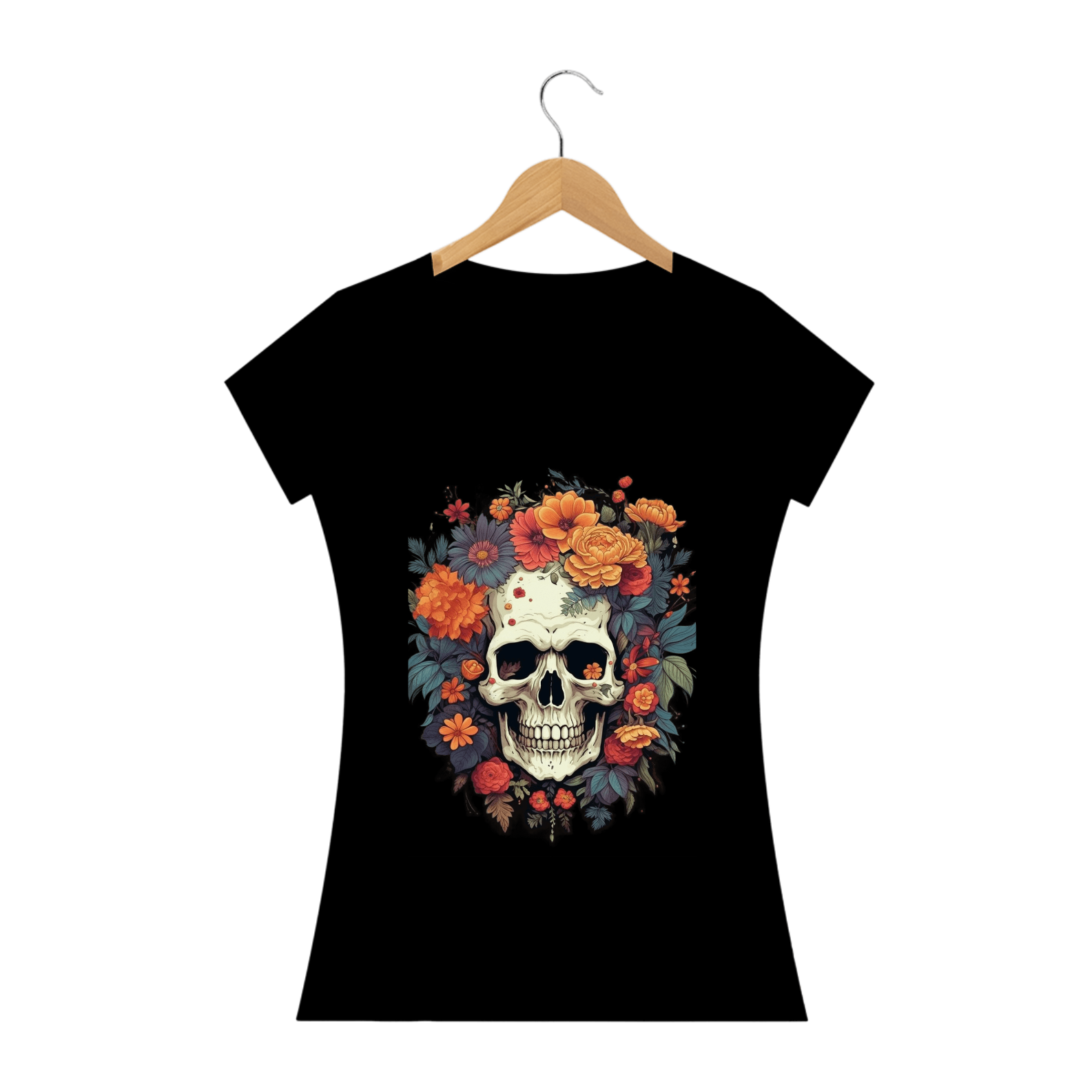 Camiseta Feminina Esqueleto Árvore Antiga e Flores Silvestres