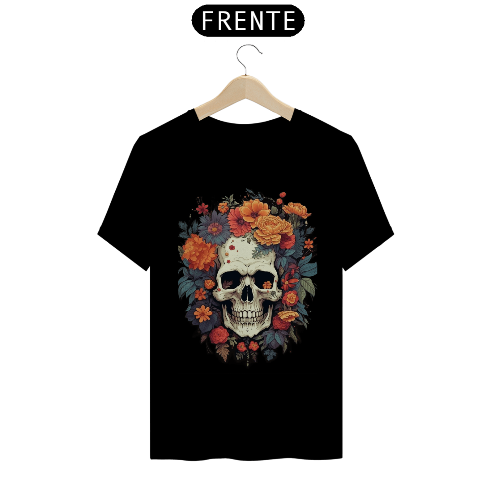 Camiseta Masculina Esqueleto Árvore Antiga e Flores Silvestres