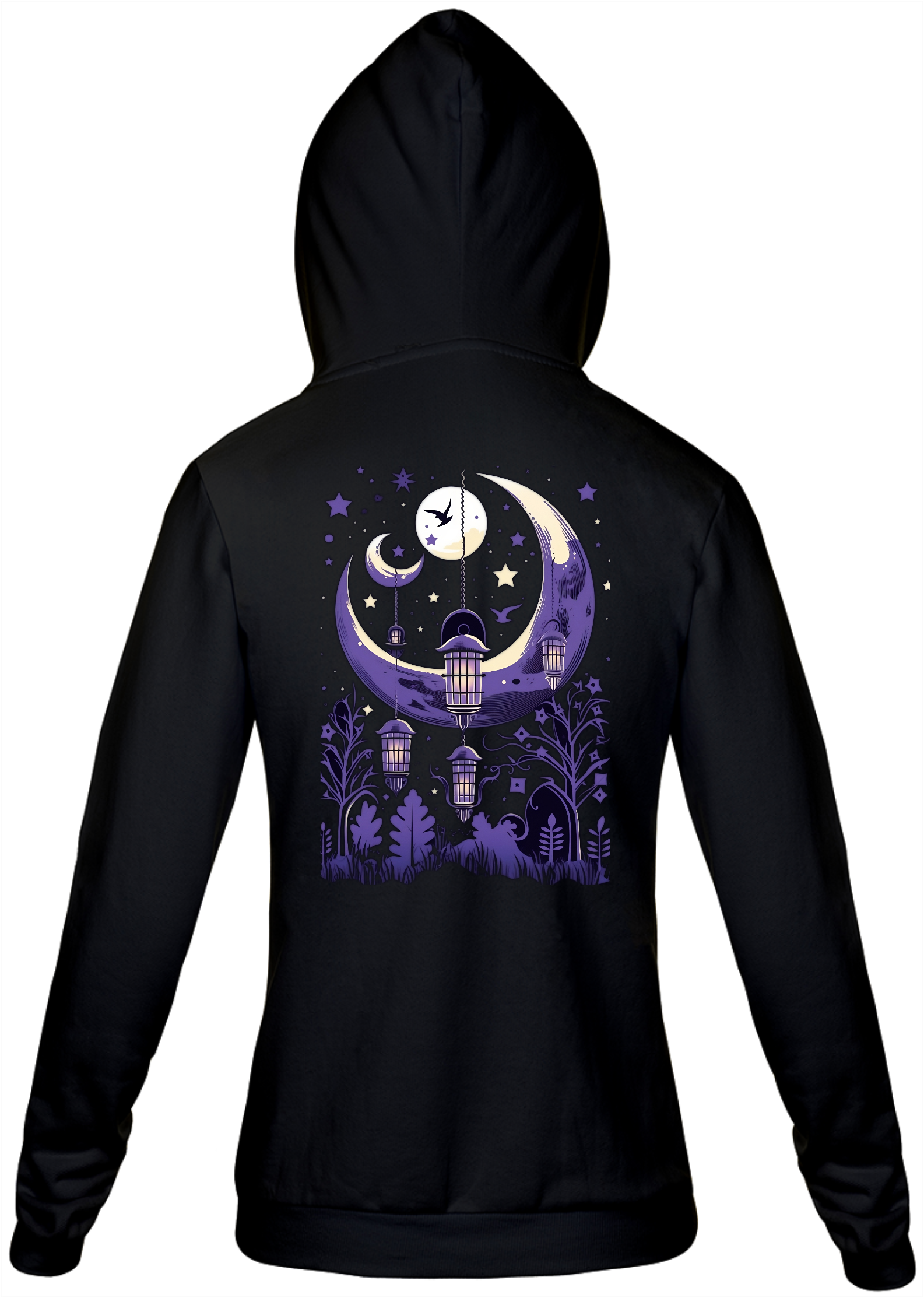 Moletom Noite Encantadora: Lua Crescente e Estrelas Brilhantes