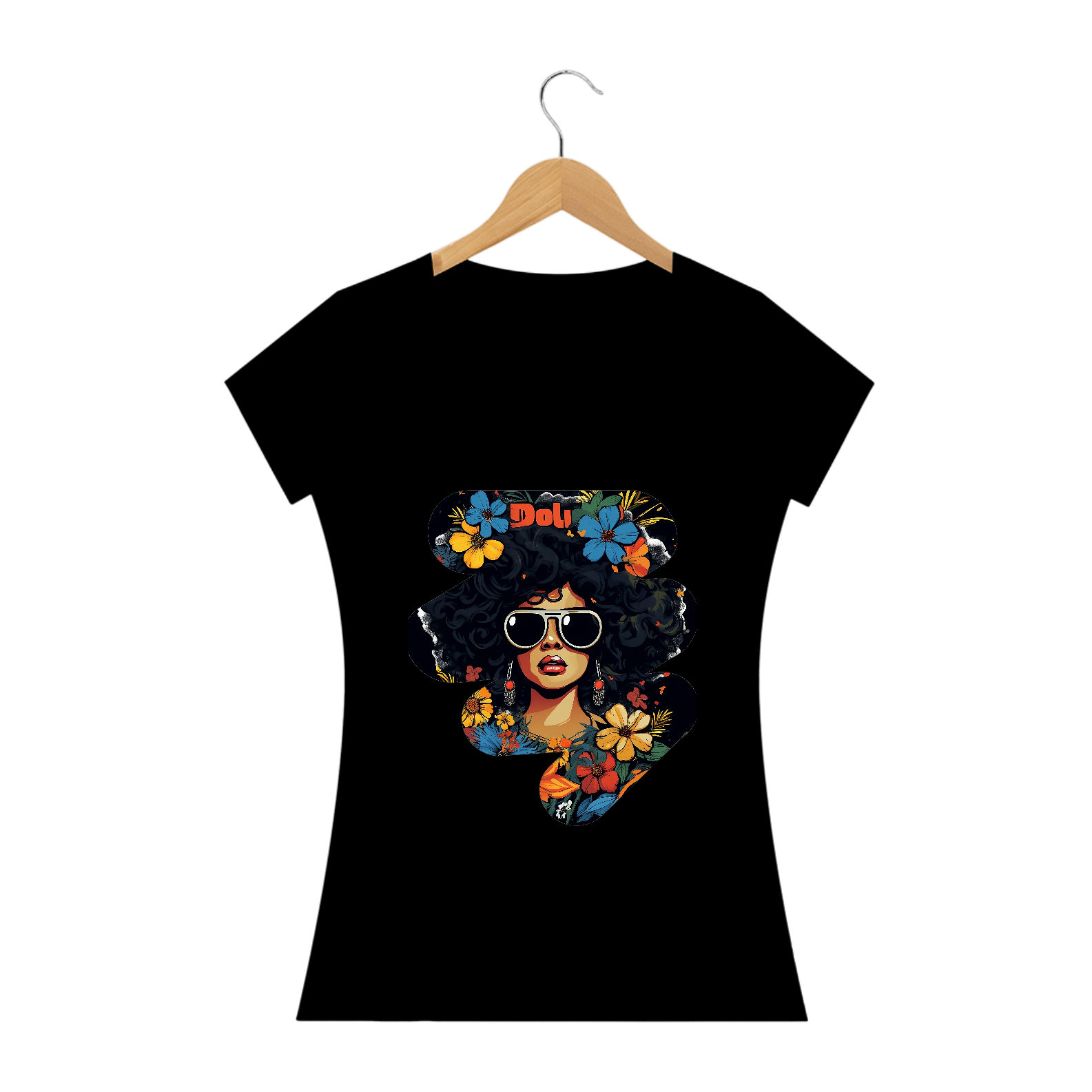 Camiseta Feminina Mulher Afro com Lírios Sombrios: Uma Mistura de Arte Urbana e Quadrinhos