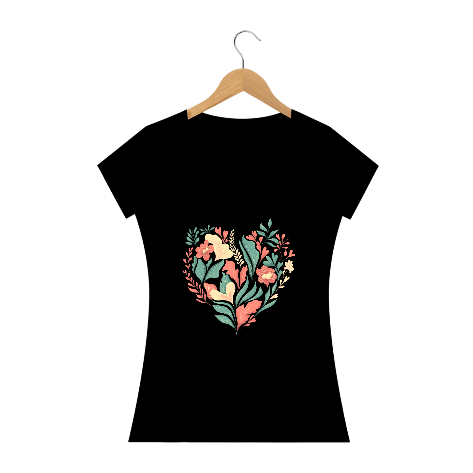 Camisa feminina coração floral
