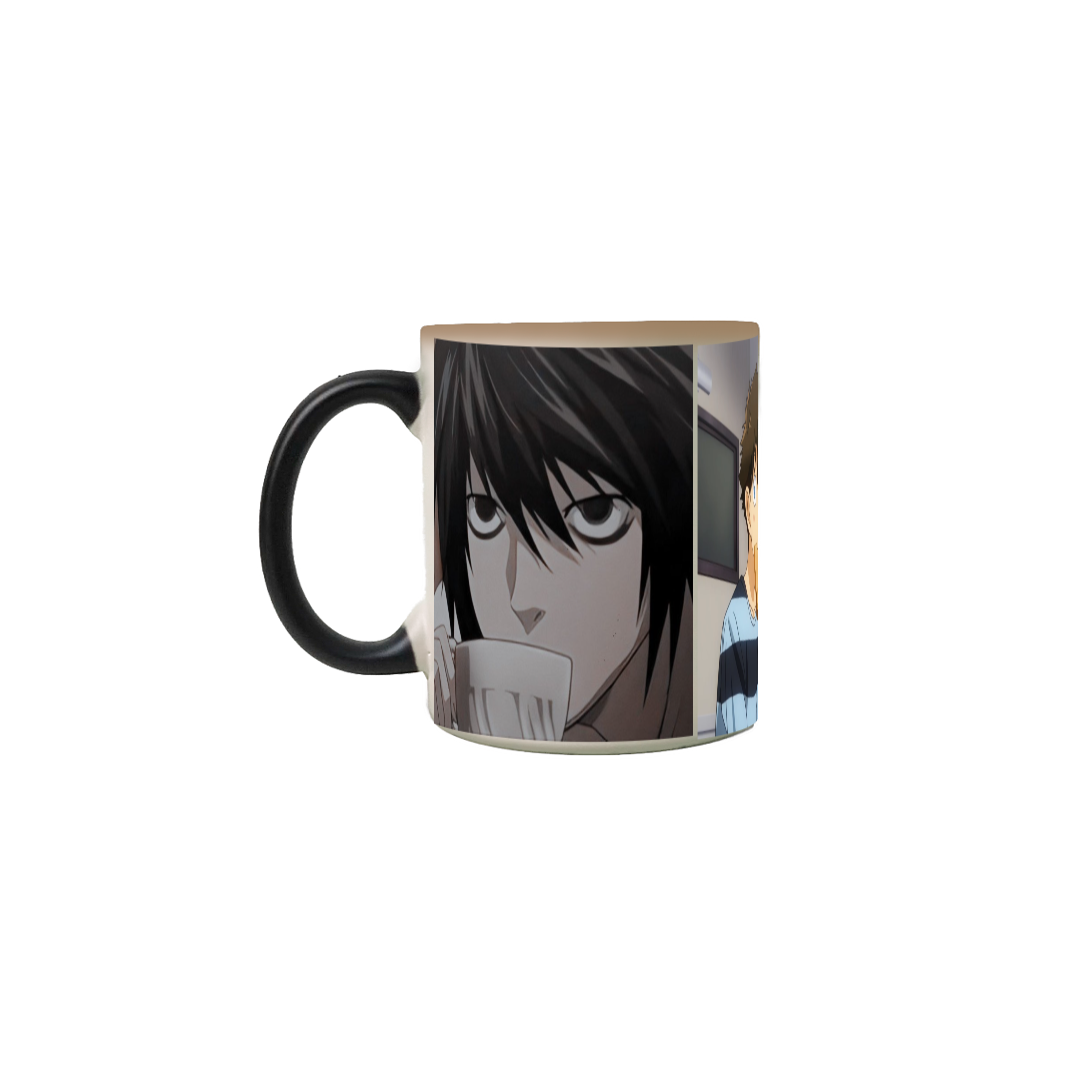 caneca magica com personagens tomando café e chá