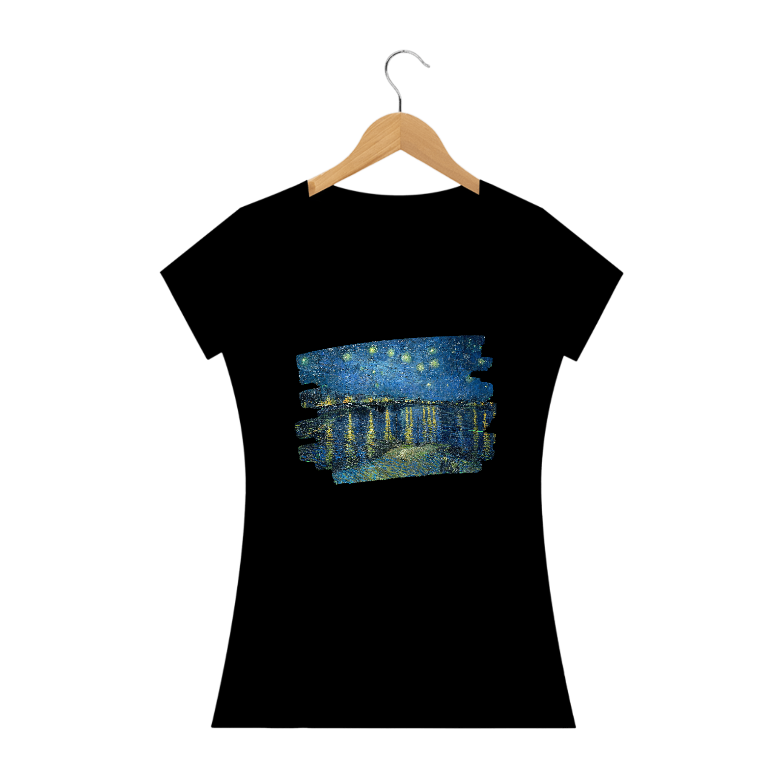 Camiseta Feminina - Arte Noite Estrelada Sobre o Ródano de Van Gogh