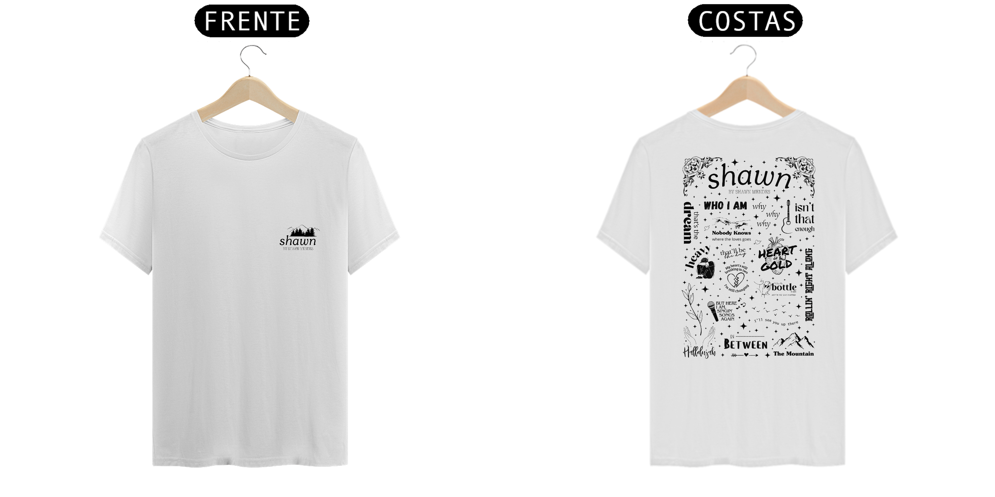 Camiseta Shawn Mendes - Álbum Shawn - Versão Branca (Frente e Verso)