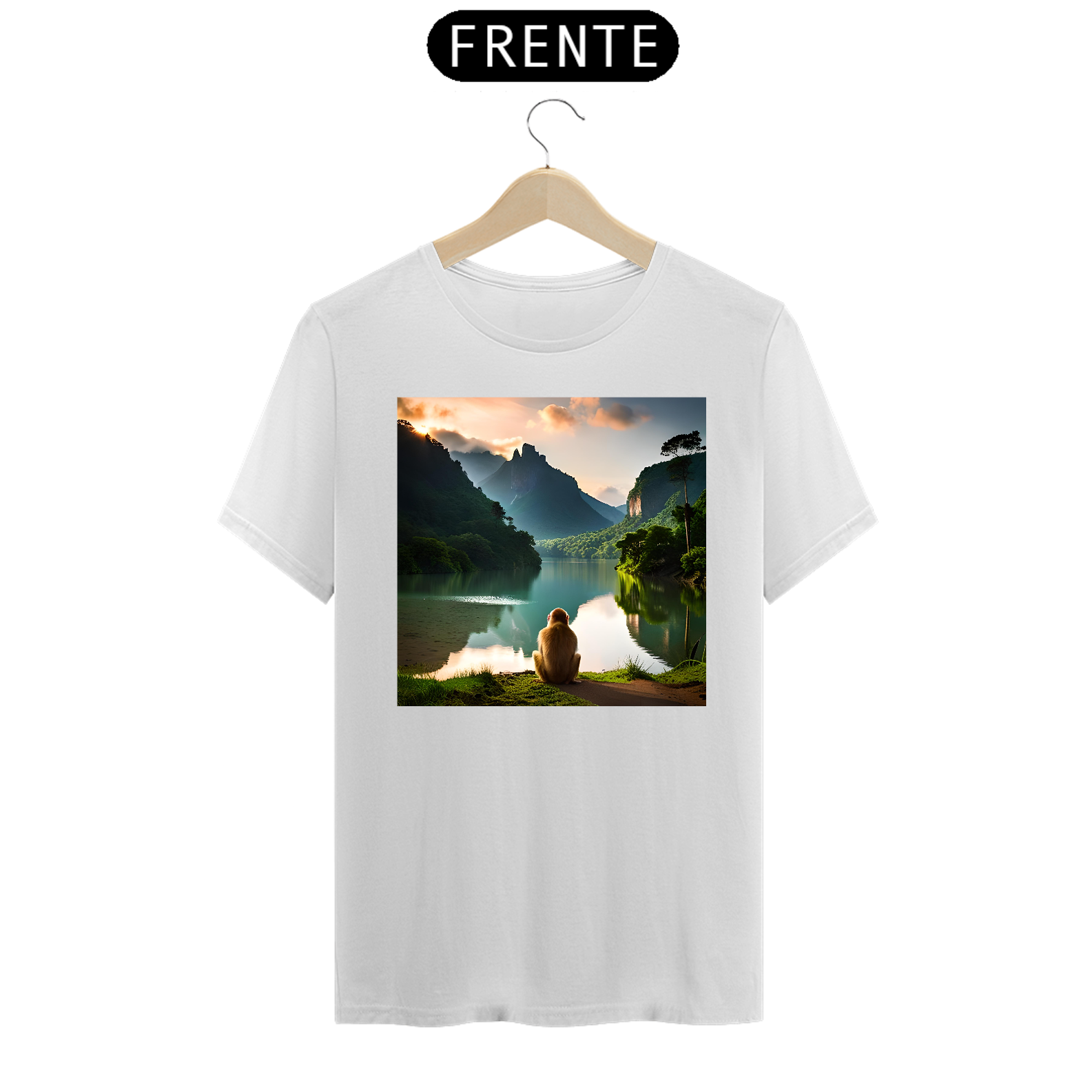 Macaco no lago no por do sol