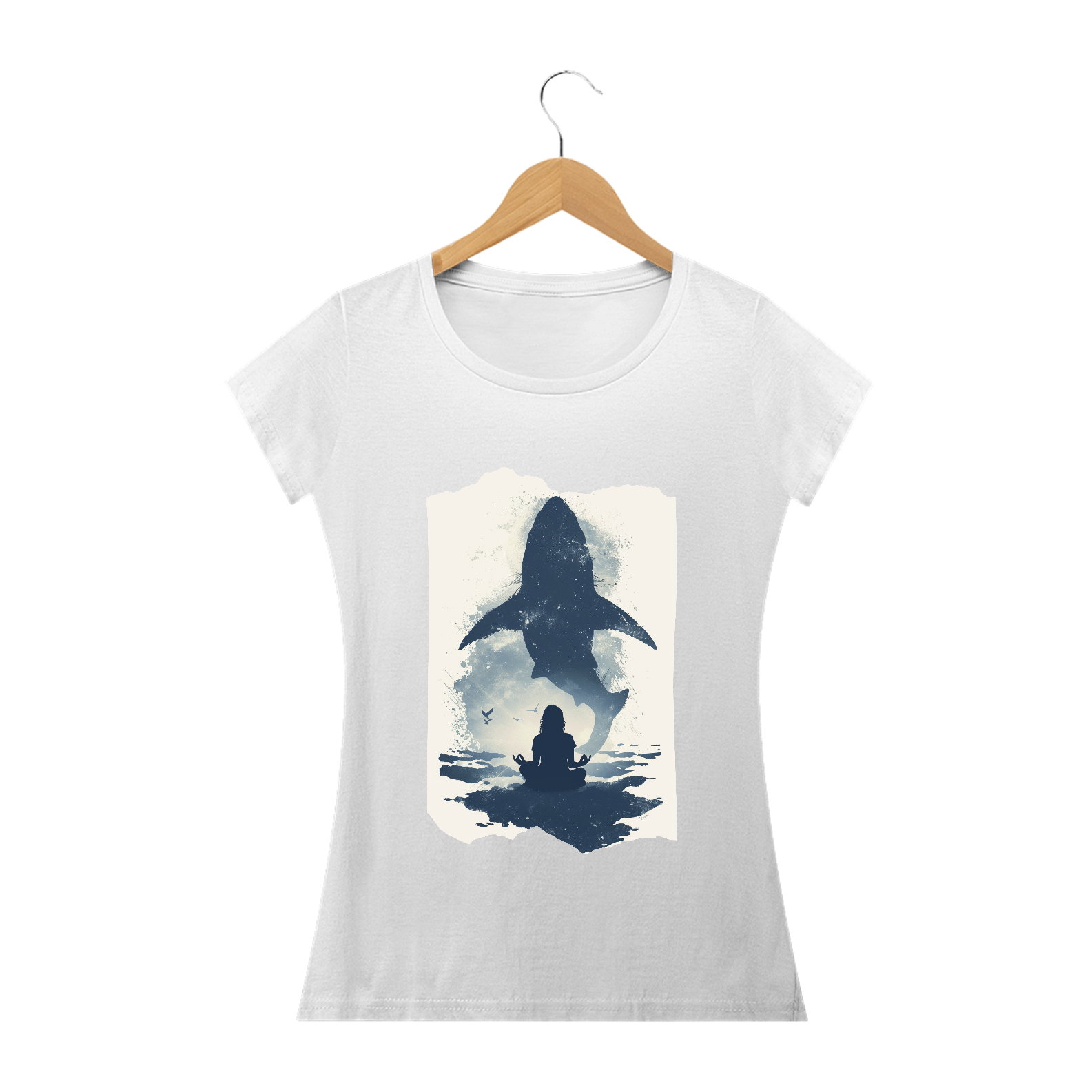 Camiseta Feminina Tubarão Meditação - B&W