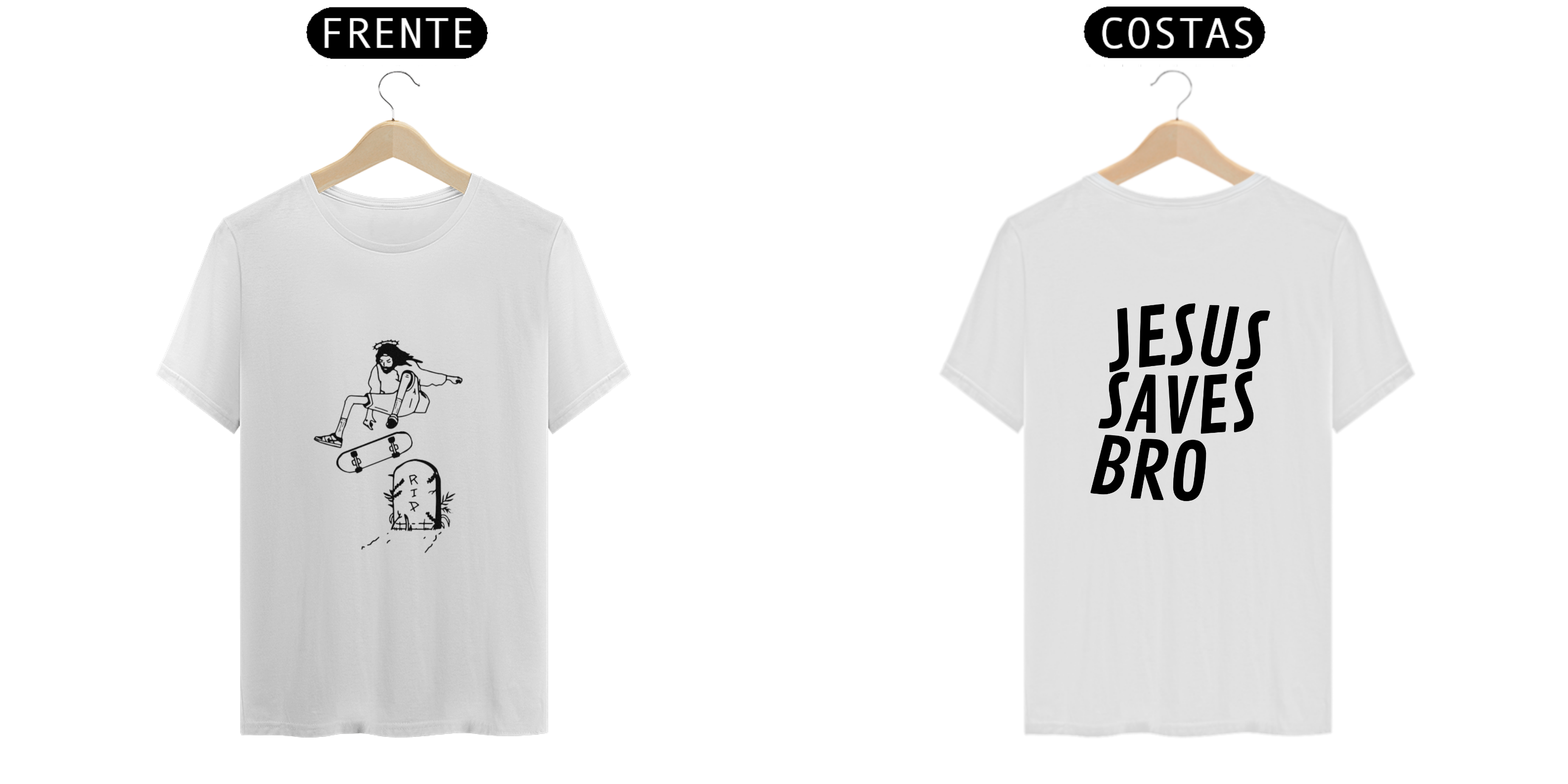 Nome do produto: Camiseta Jesus Andando de Skate /Jesus Saves Bro - Branca, Unissex