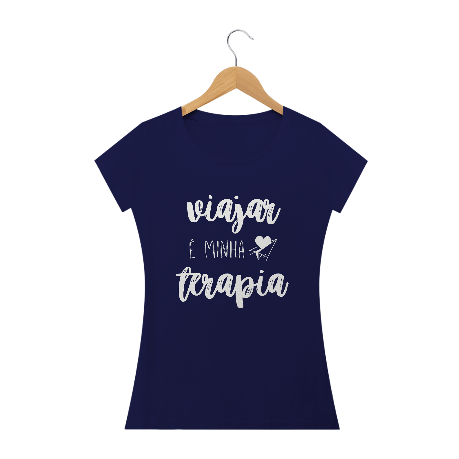 Blusa Viajar É Minha Terapia Modelo Aviãozinho de Papel Letra Branca