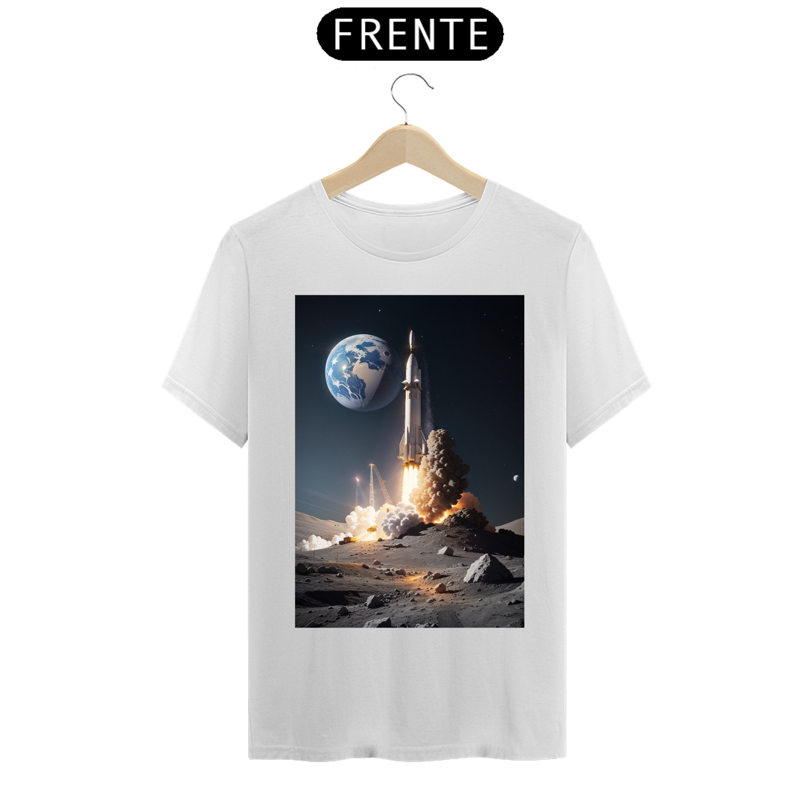 camiseta com foguete na lua 