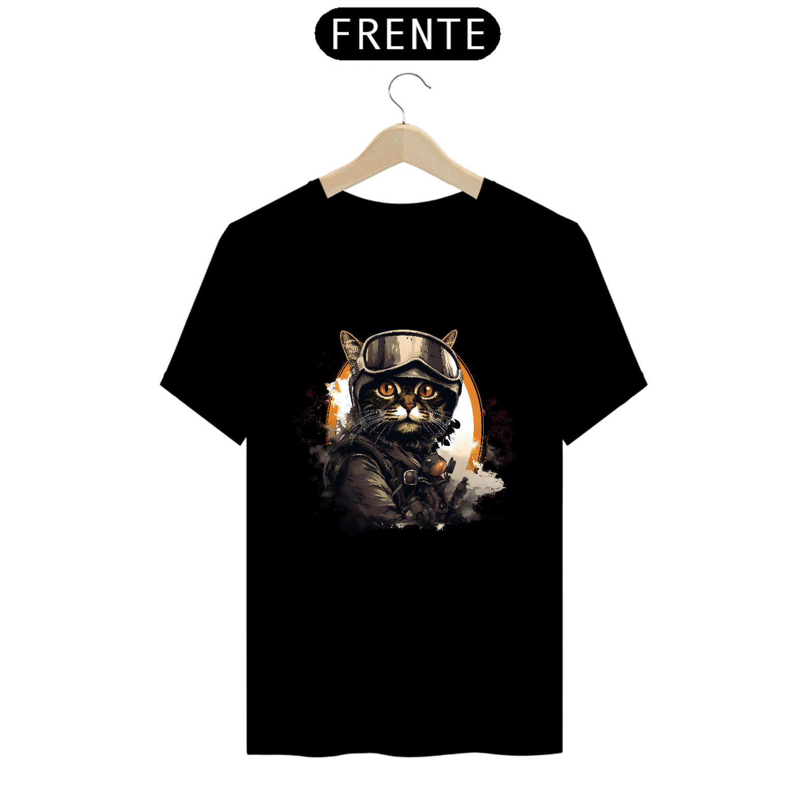 Nome do produto: Camiseta \'Gato Combatente\': A Fusão da Força e Elegância!