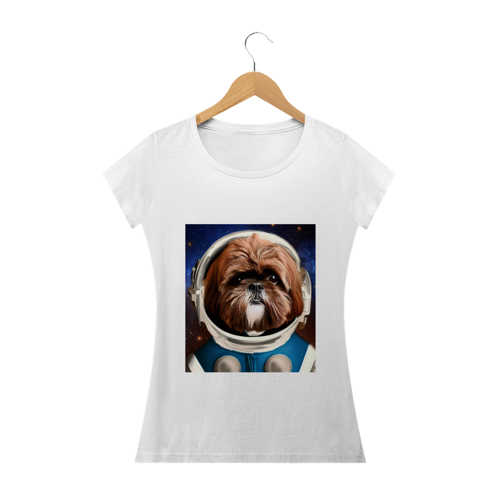 Nome do produto  Camiseta feminina shih-tzu astronauta
