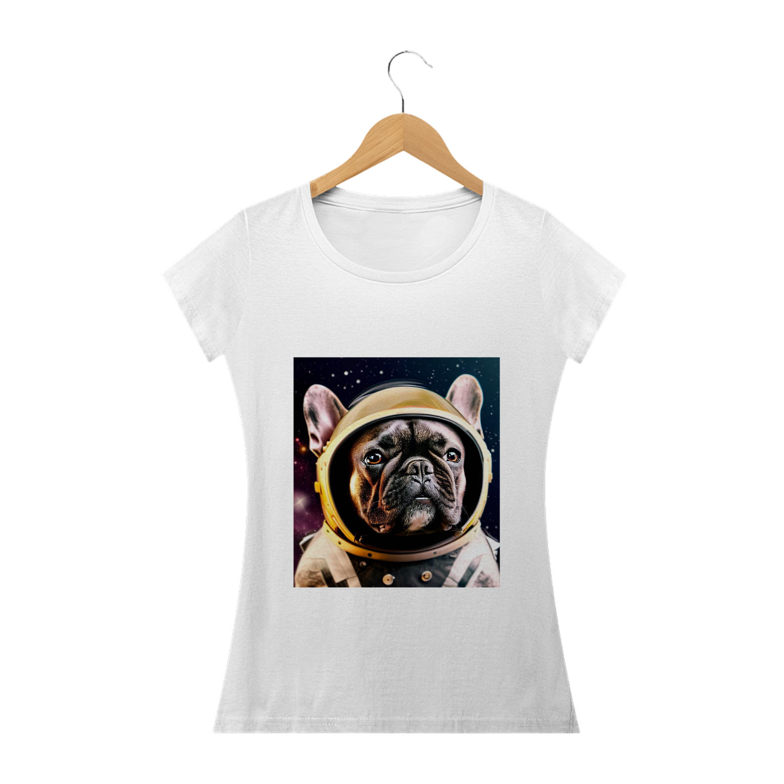Nome do produto  Camiseta feminina Bulldog francês astronauta