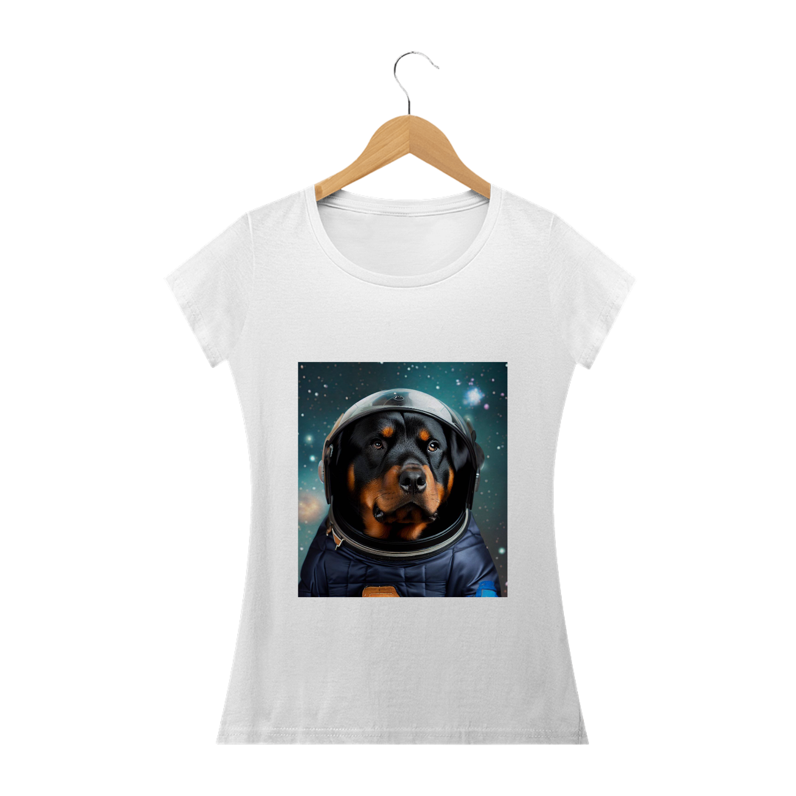 Nome do produto  Camiseta feminina Rottweiler astronauta