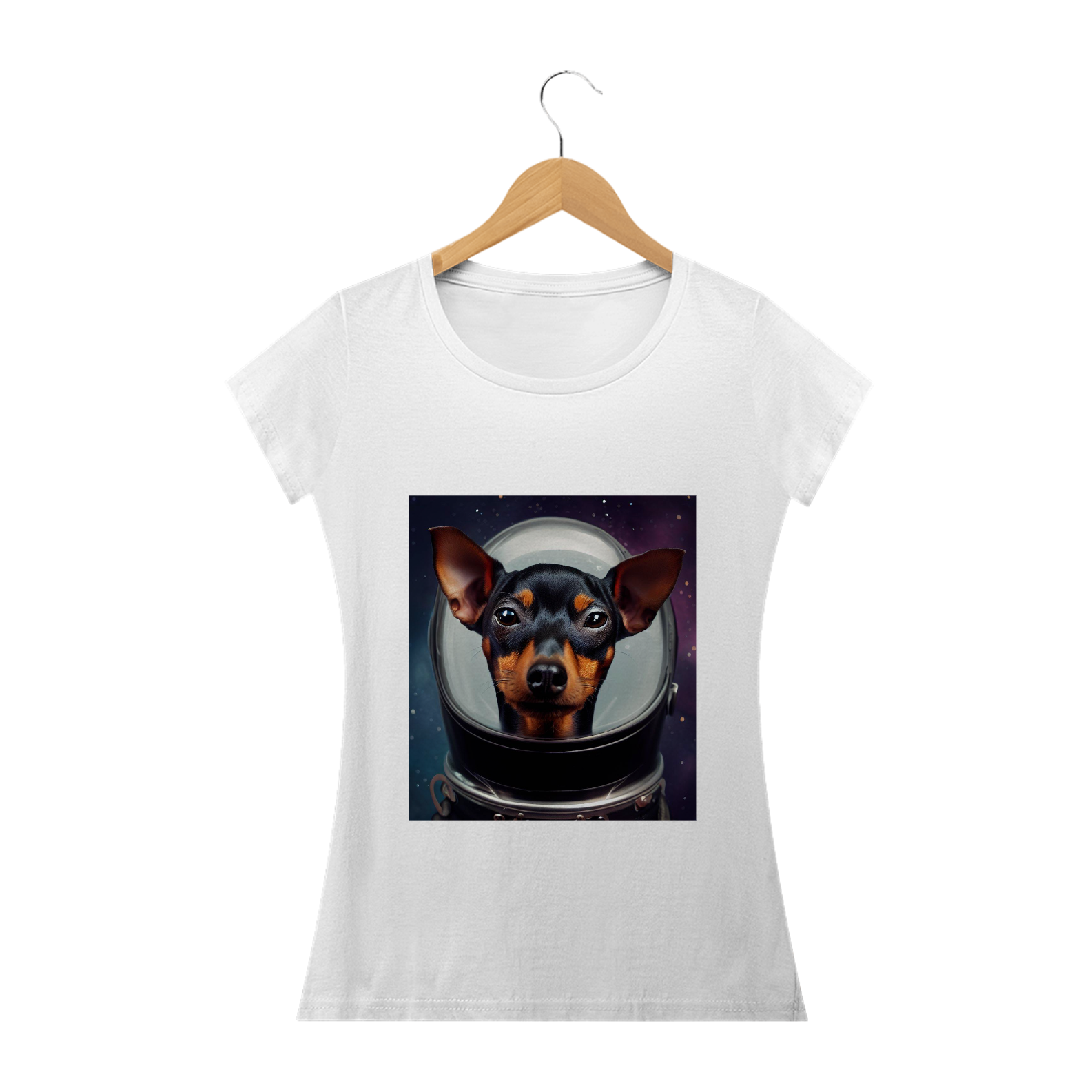 Nome do produto  Camiseta feminina Pinscher astronauta