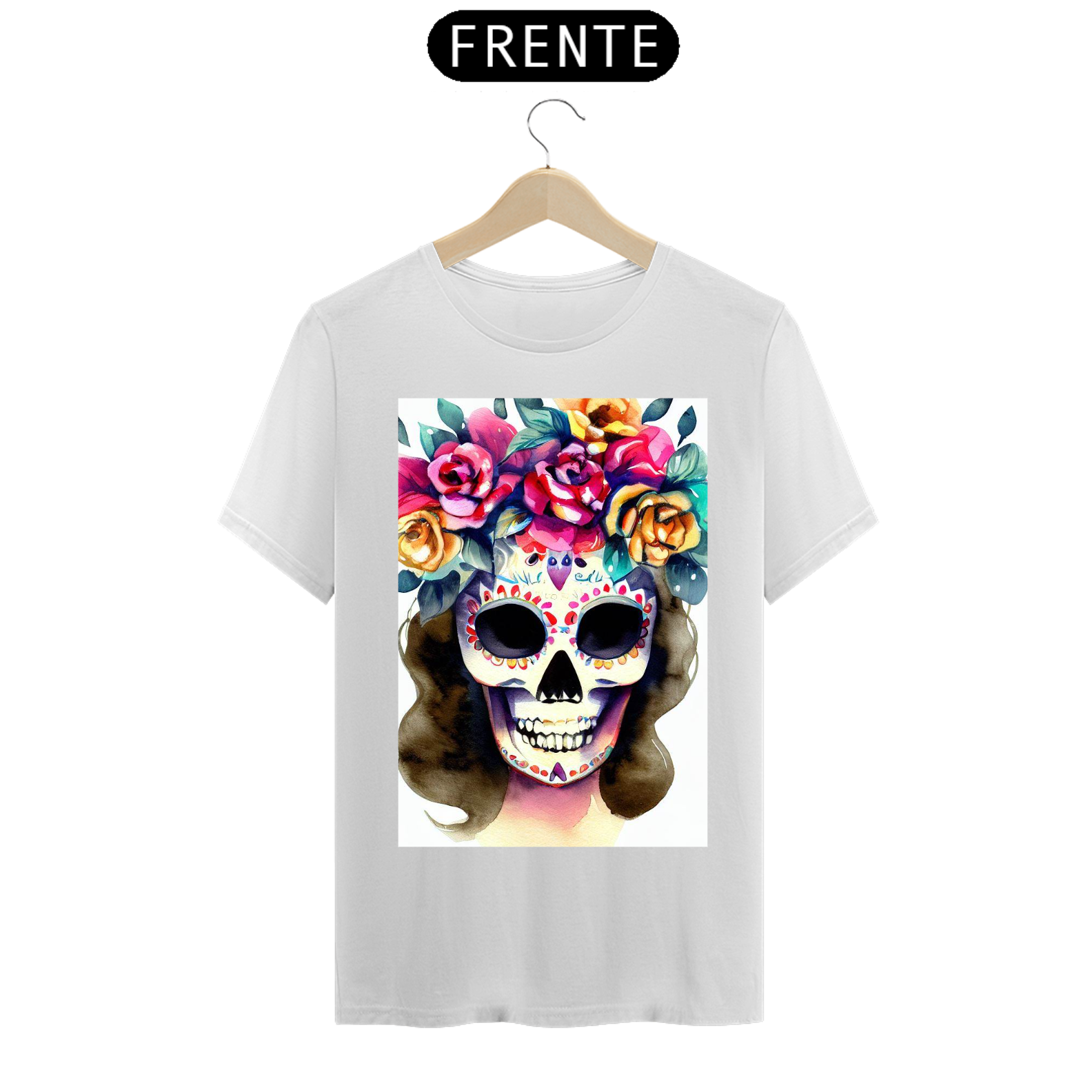 Nome do produto  Camiseta masculina caveira mexicana aquarela