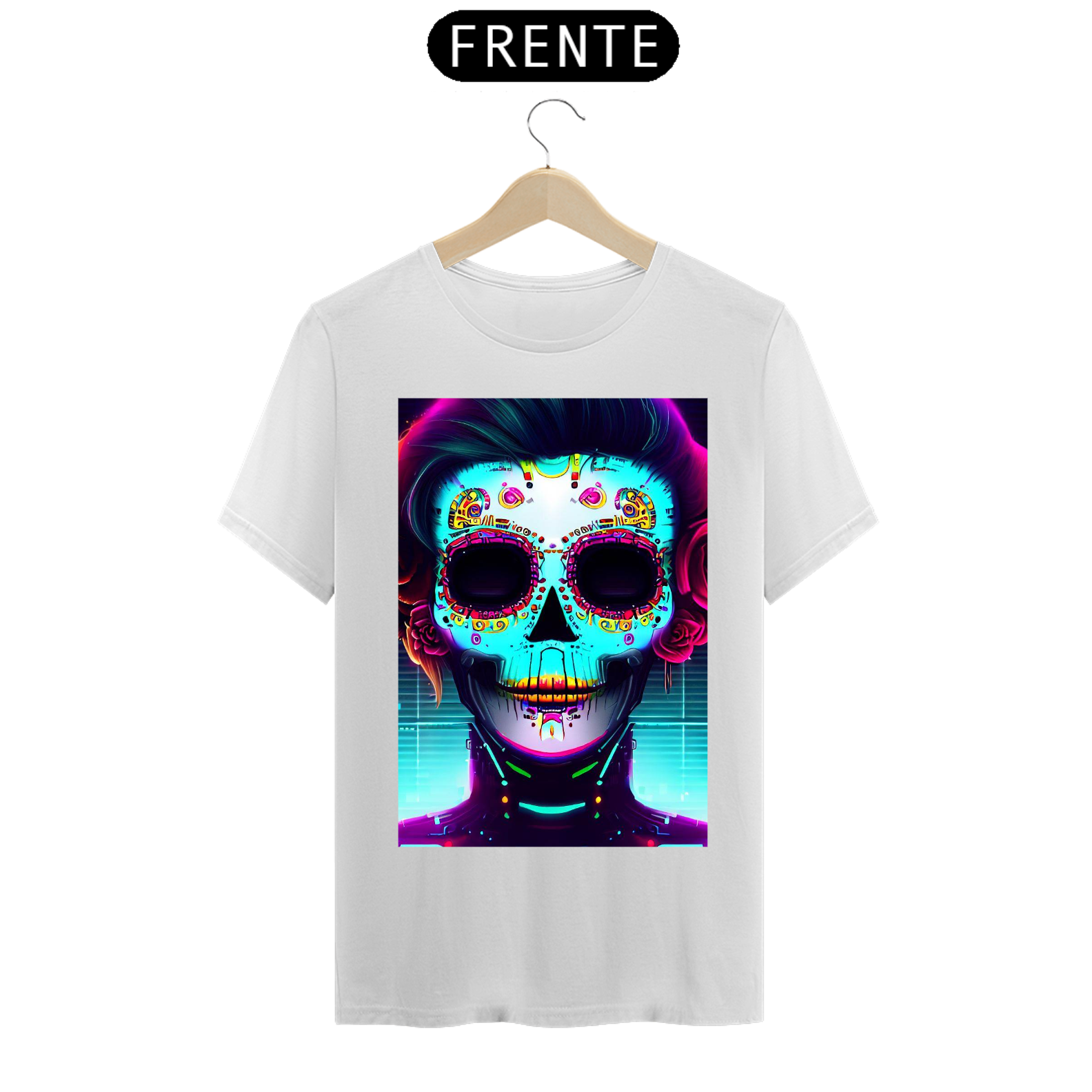 Nome do produto  Camiseta masculina caveira mexicana cyberpunk