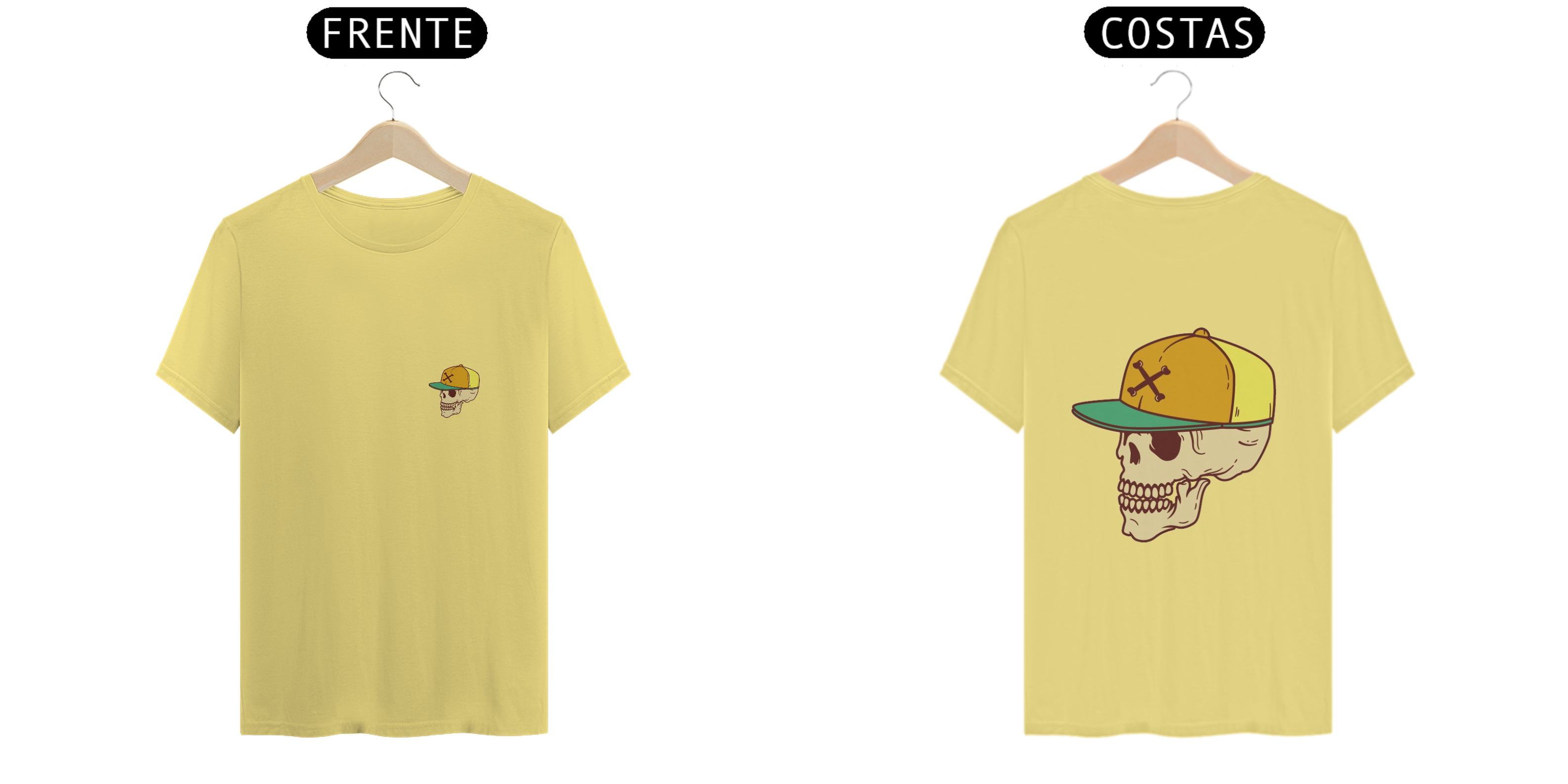 T-Shirt Estonada- Coleção Verão - Estampa Caveira de Boné ( Frente e Costas)