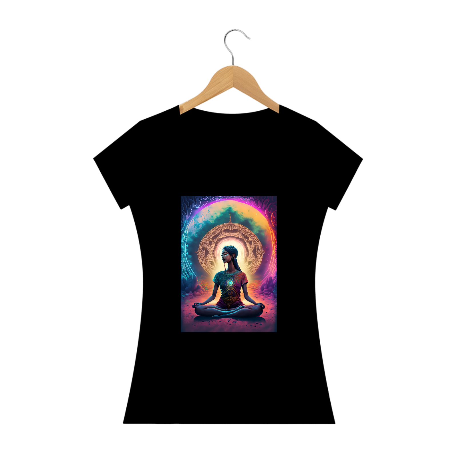 Camiseta Baby Long Meditar e Evoluir Alucinógena Colection