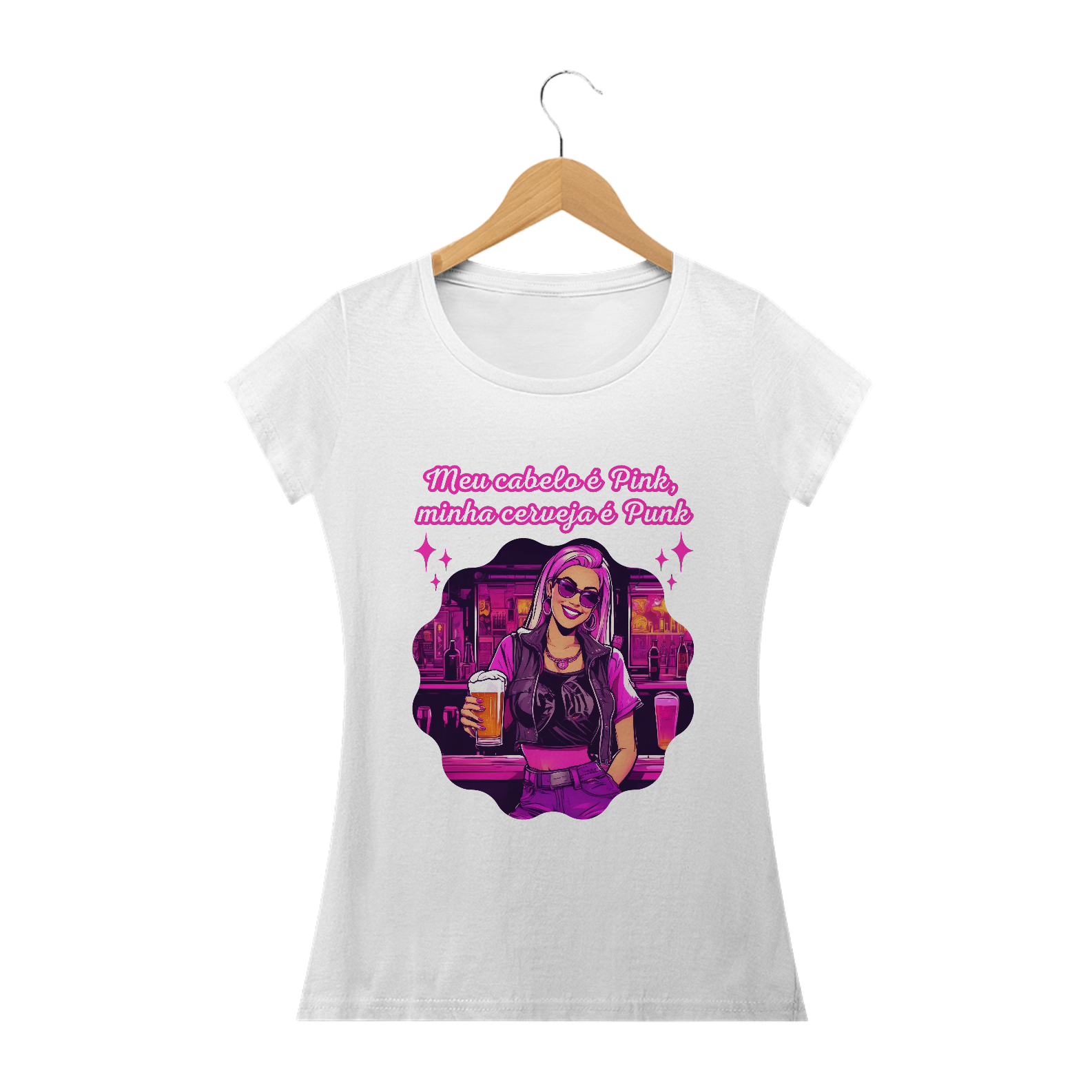 Camiseta Barbie Cervejeira - Meu cabelo é Pink, minha cerveja é Punk