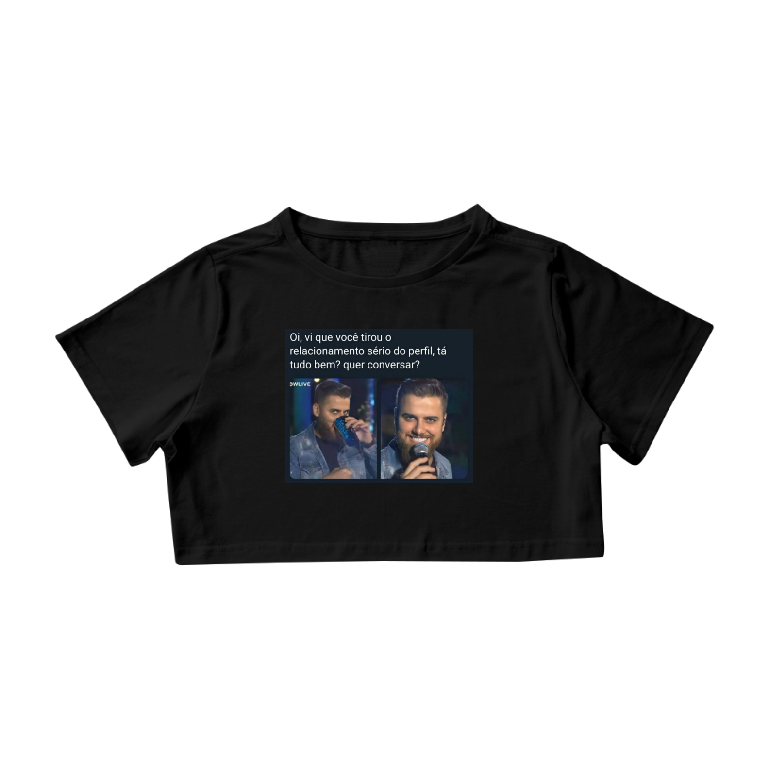 Camisa Cropped com Estampa de Meme