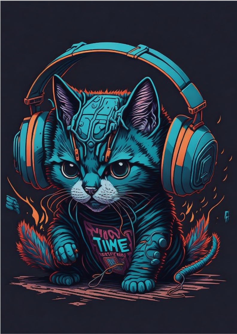 Pôster Gato de fone neon